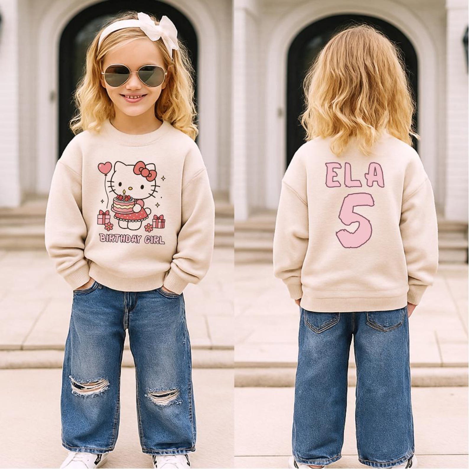 Girls Hello Cat Birthday Shirt, Cute Birthday Girl Matching Family Shirts, Custom Kitty Birthday Theme Party Shirt, Personalized Bday Shirts 7