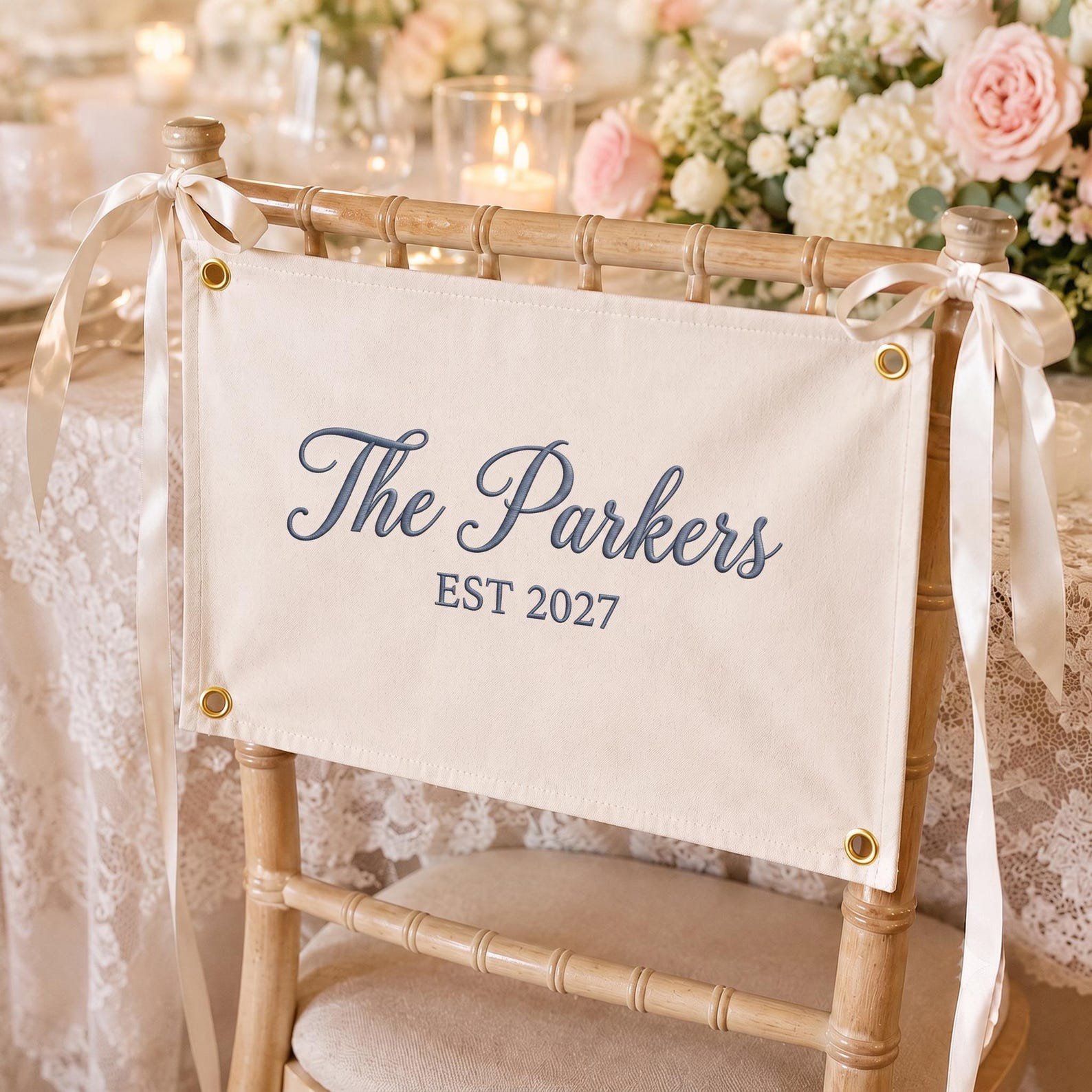 Custom Guest Book Wedding Pennant Flag, Keepsake Wedding Sign, Embroidered Last Name Pennant Flag, Custom Wall Art Decor 1