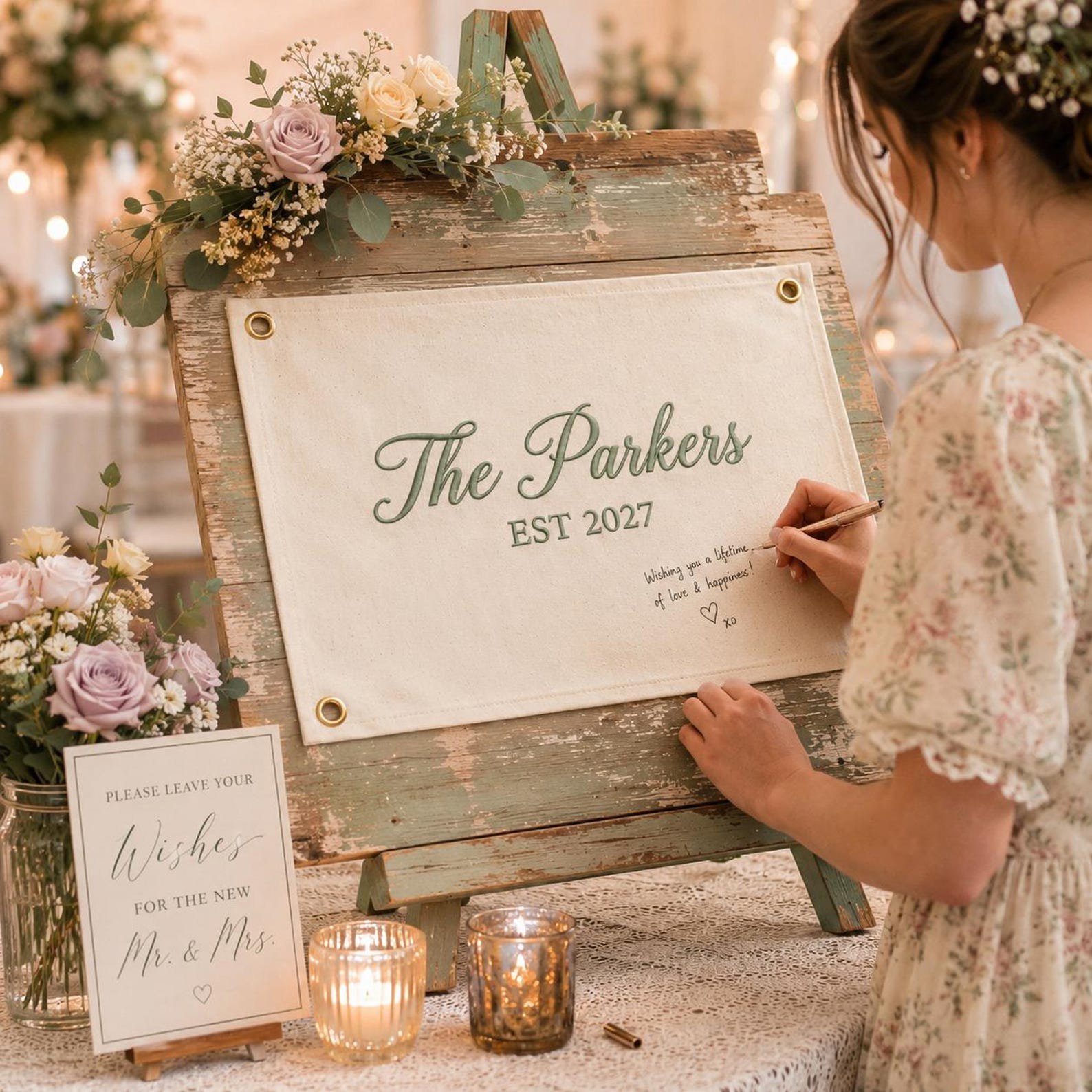 Custom Guest Book Wedding Pennant Flag, Keepsake Wedding Sign, Embroidered Last Name Pennant Flag, Custom Wall Art Decor 3