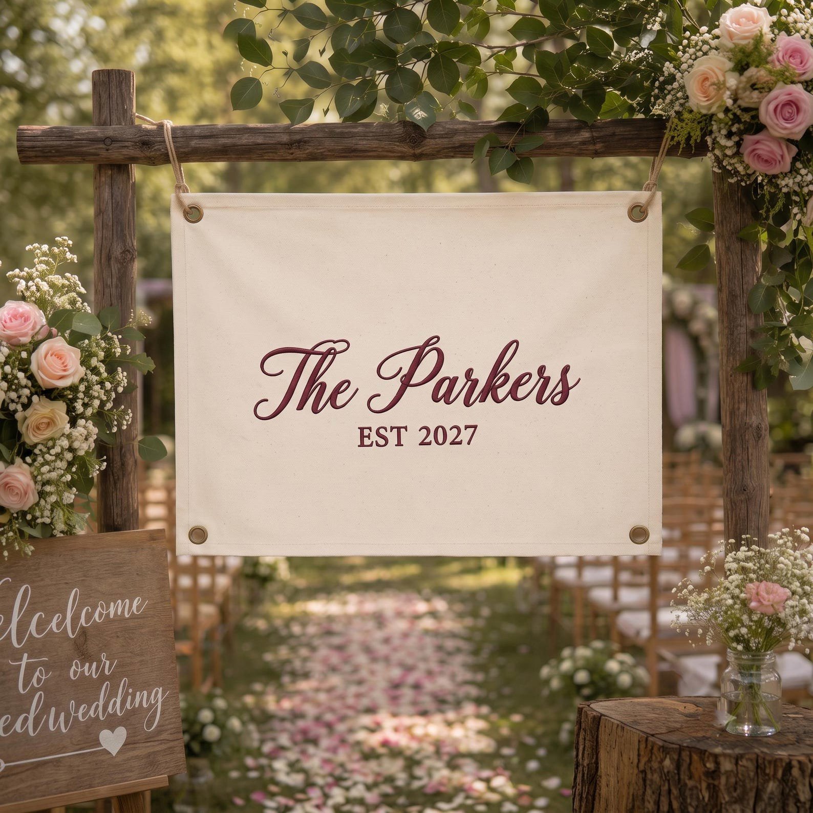 Custom Guest Book Wedding Pennant Flag, Keepsake Wedding Sign, Embroidered Last Name Pennant Flag, Custom Wall Art Decor 2