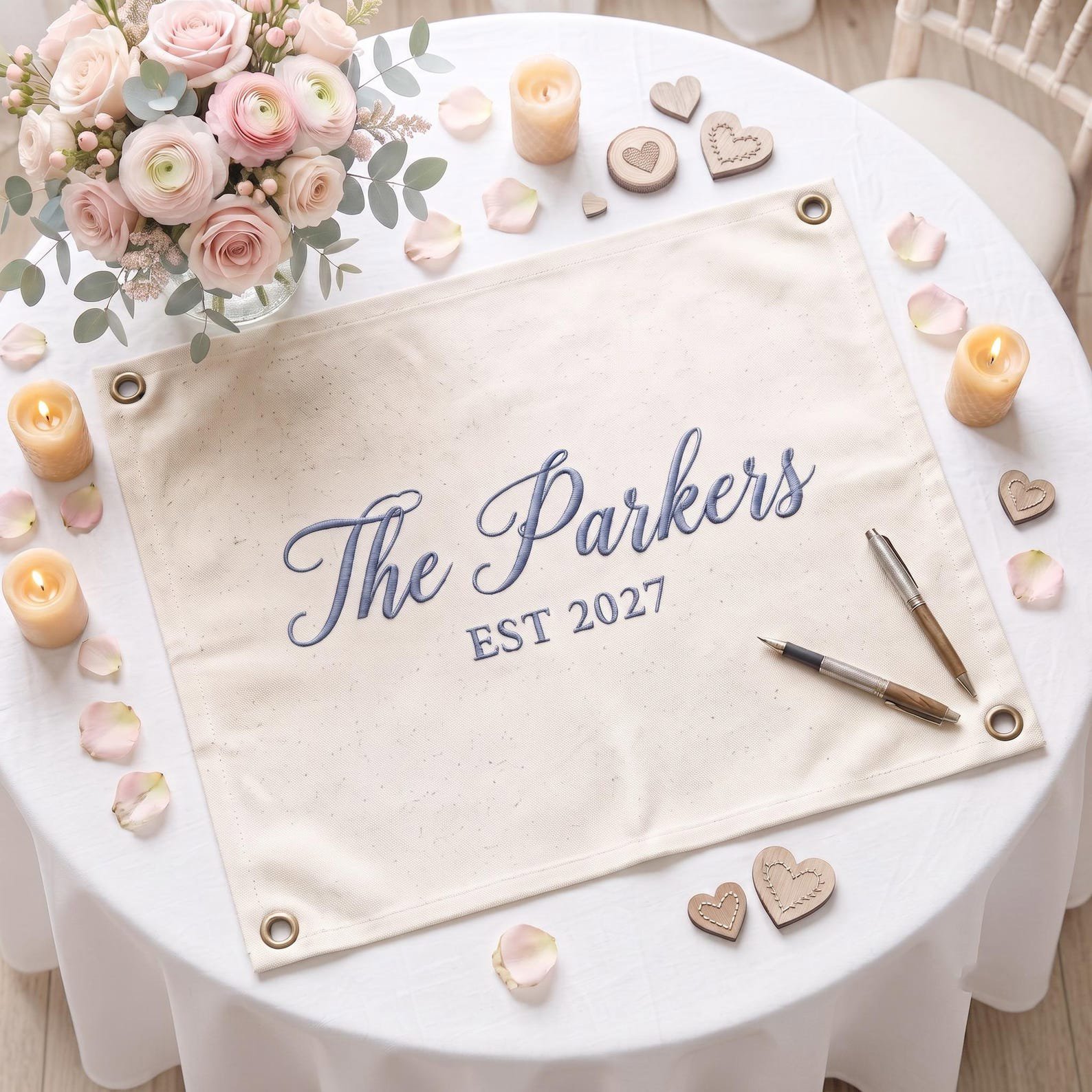 Custom Guest Book Wedding Pennant Flag, Keepsake Wedding Sign, Embroidered Last Name Pennant Flag, Custom Wall Art Decor 5
