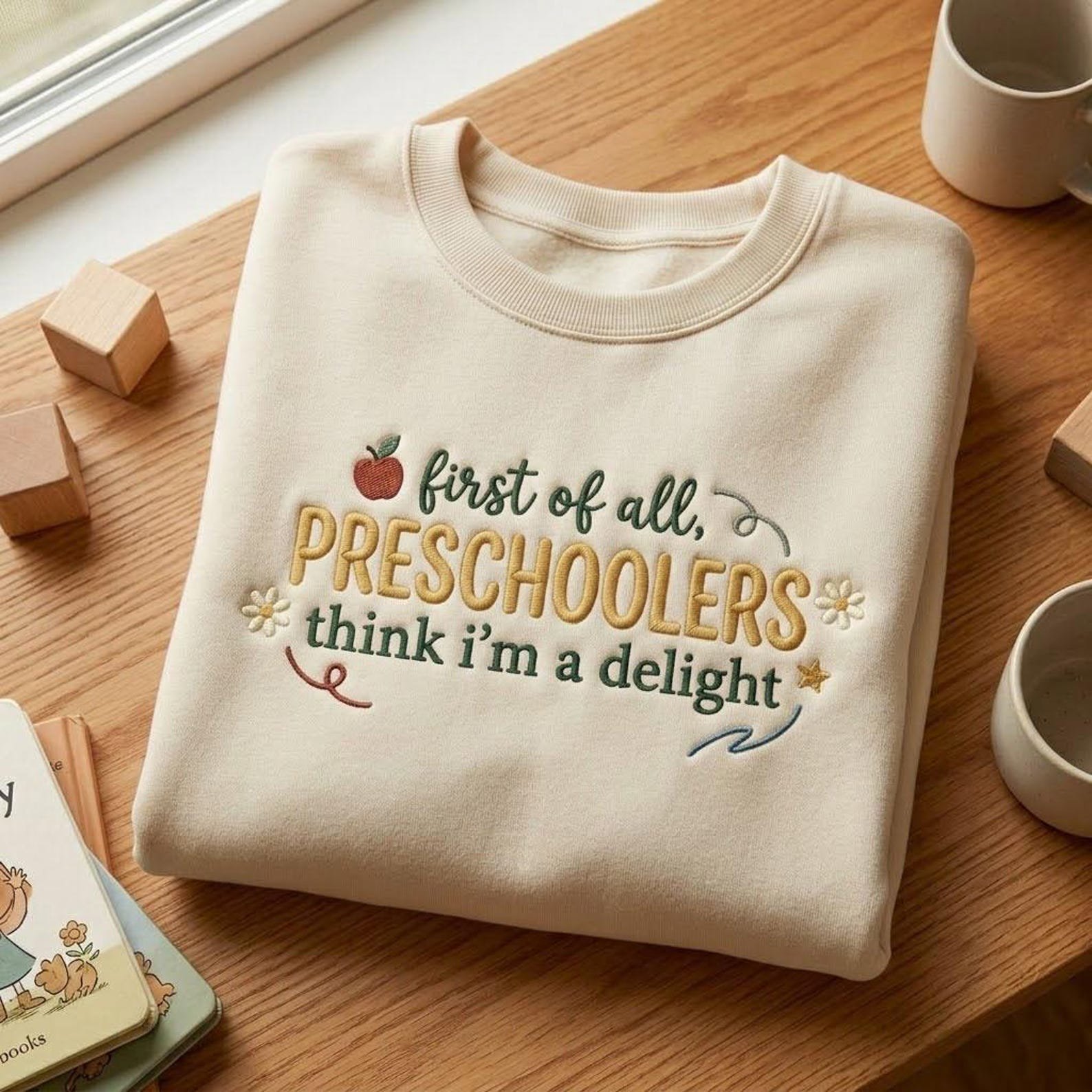 Funny Preschool Teacher Sweatshirt, Embroidered Teacher Saying Crewneck, Preschool Classroom Shirt, Back to School Gift, Teacher Life 2
