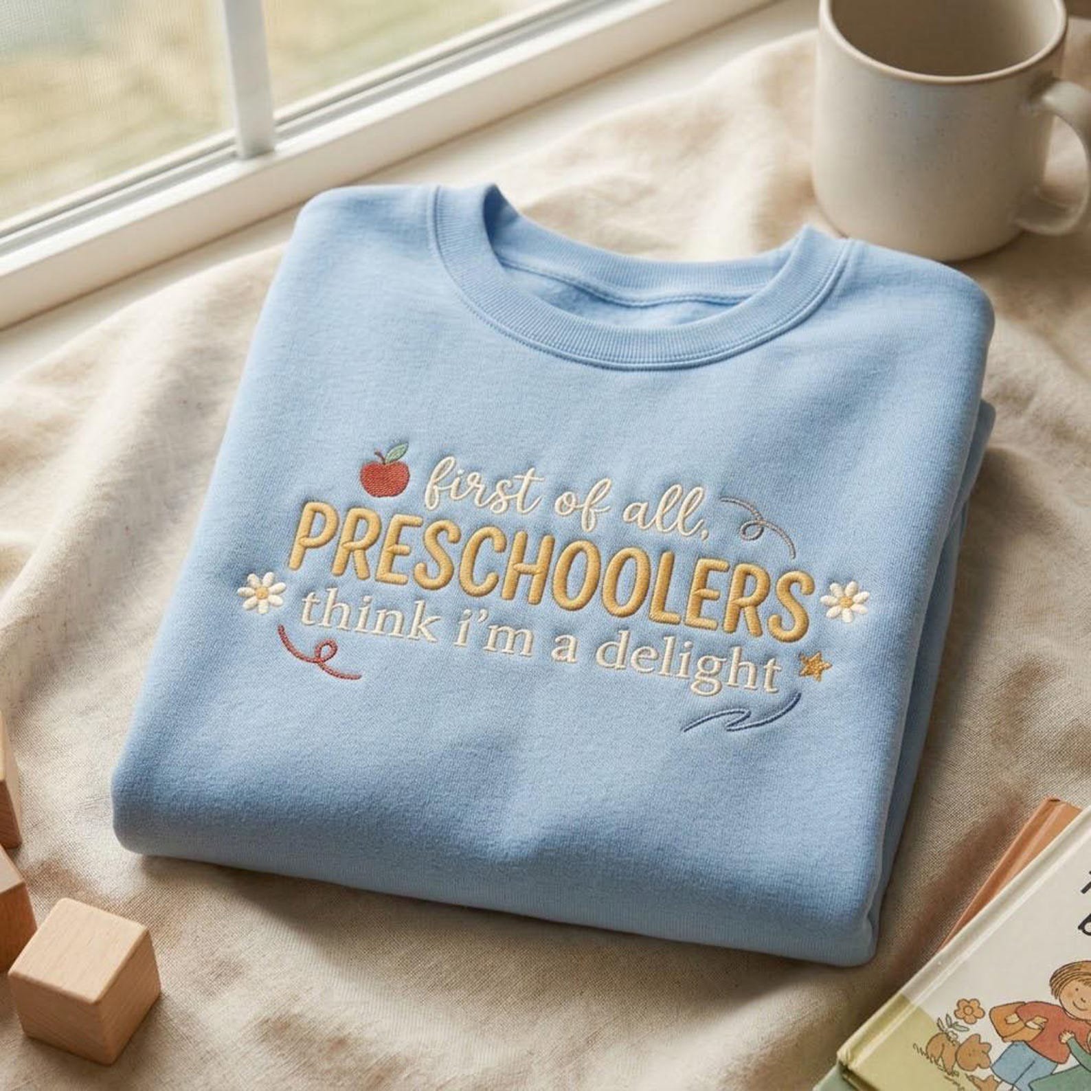 Funny Preschool Teacher Sweatshirt, Embroidered Teacher Saying Crewneck, Preschool Classroom Shirt, Back to School Gift, Teacher Life 3