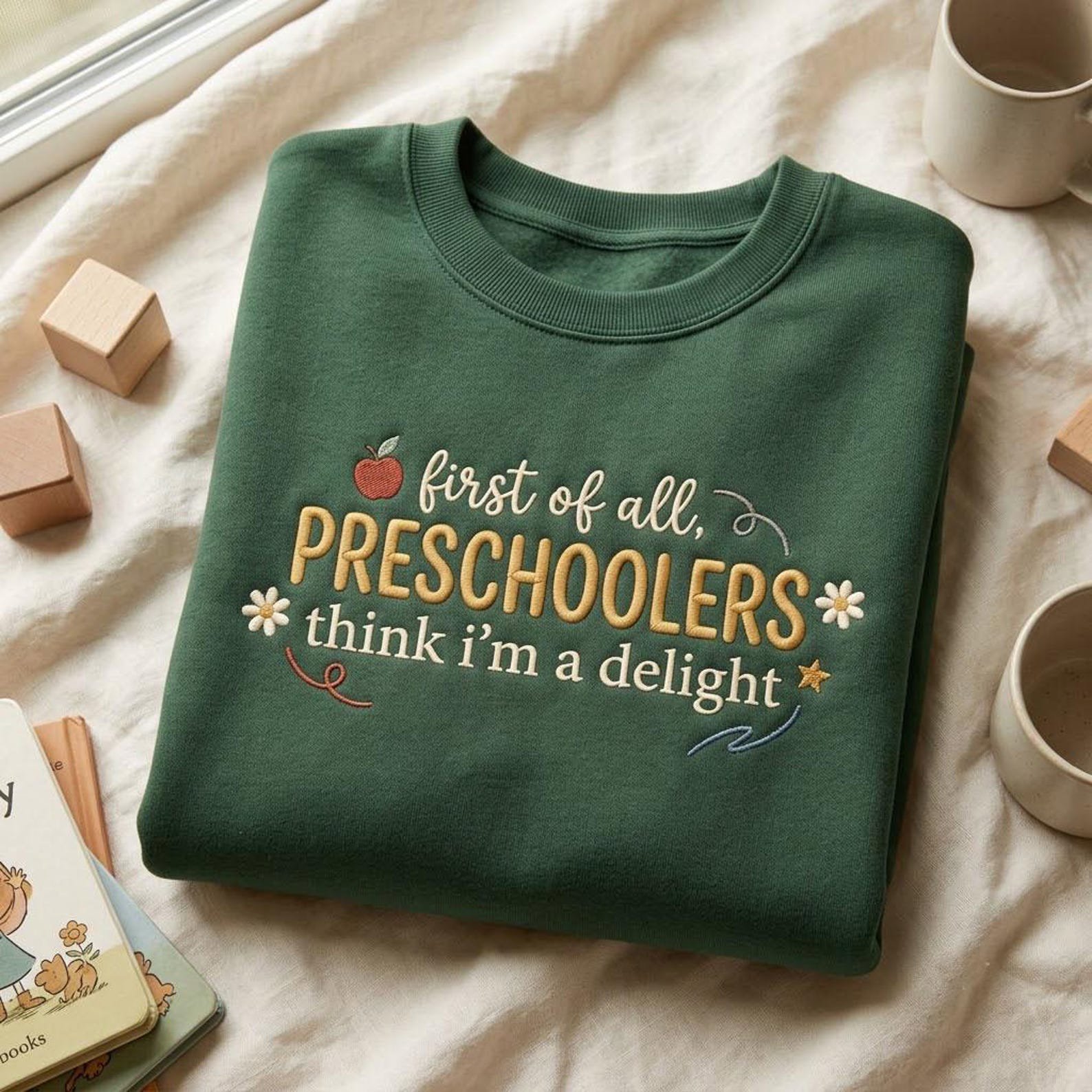 Funny Preschool Teacher Sweatshirt, Embroidered Teacher Saying Crewneck, Preschool Classroom Shirt, Back to School Gift, Teacher Life 4