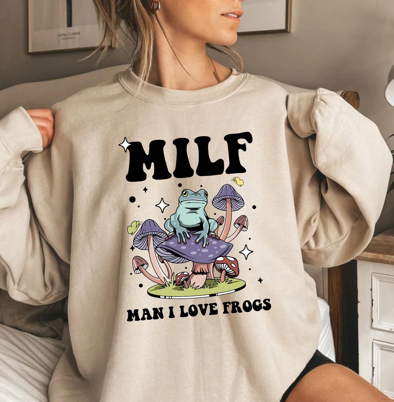 Man I Love Frogs Sweatshirt: Retro Women's Frog Graphic 5