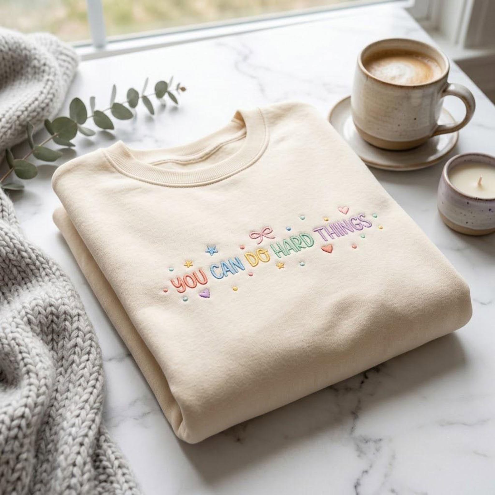 Embroidered Positive Quote Sweatshirt, You Can Do Hard Things Shirt, Inspirational Crewneck, Self Love Gift, Encouragement Apparel 5