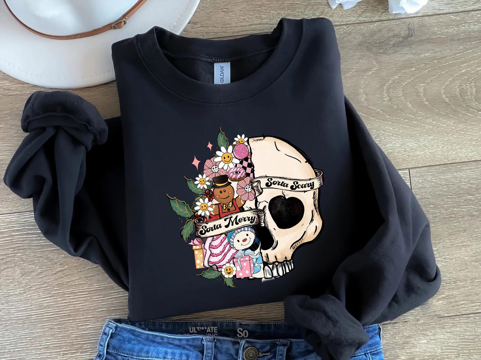 Sorta Merry Sorta Scary Sweatshirt: Christmas Skull, Spooky Season 2