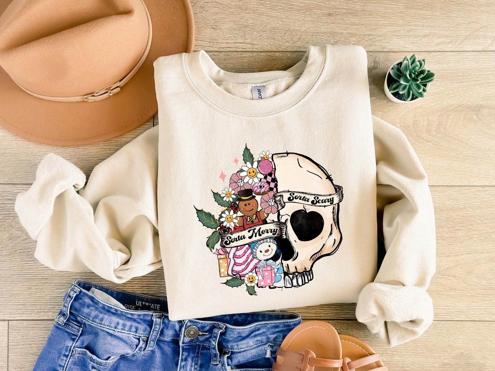 Sorta Merry Sorta Scary Sweatshirt: Christmas Skull, Spooky Season 1