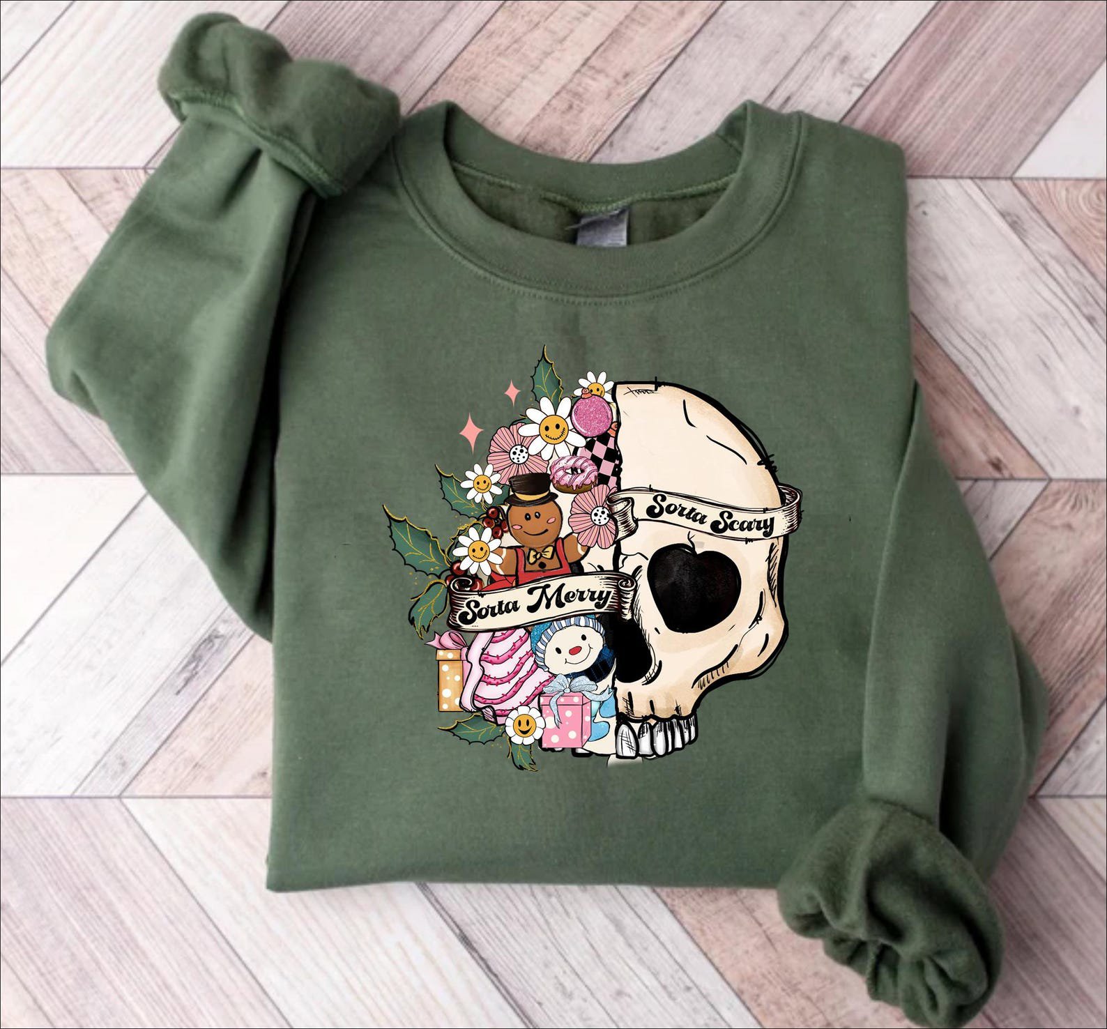 Sorta Merry Sorta Scary Sweatshirt: Christmas Skull, Spooky Season 3