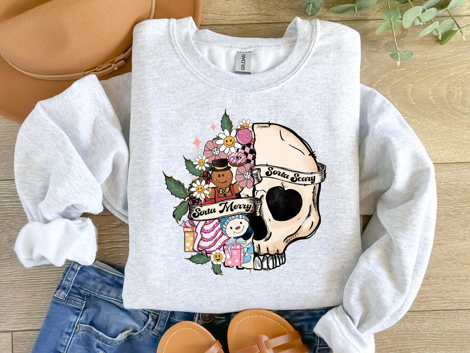 Sorta Merry Sorta Scary Sweatshirt: Christmas Skull, Spooky Season 4