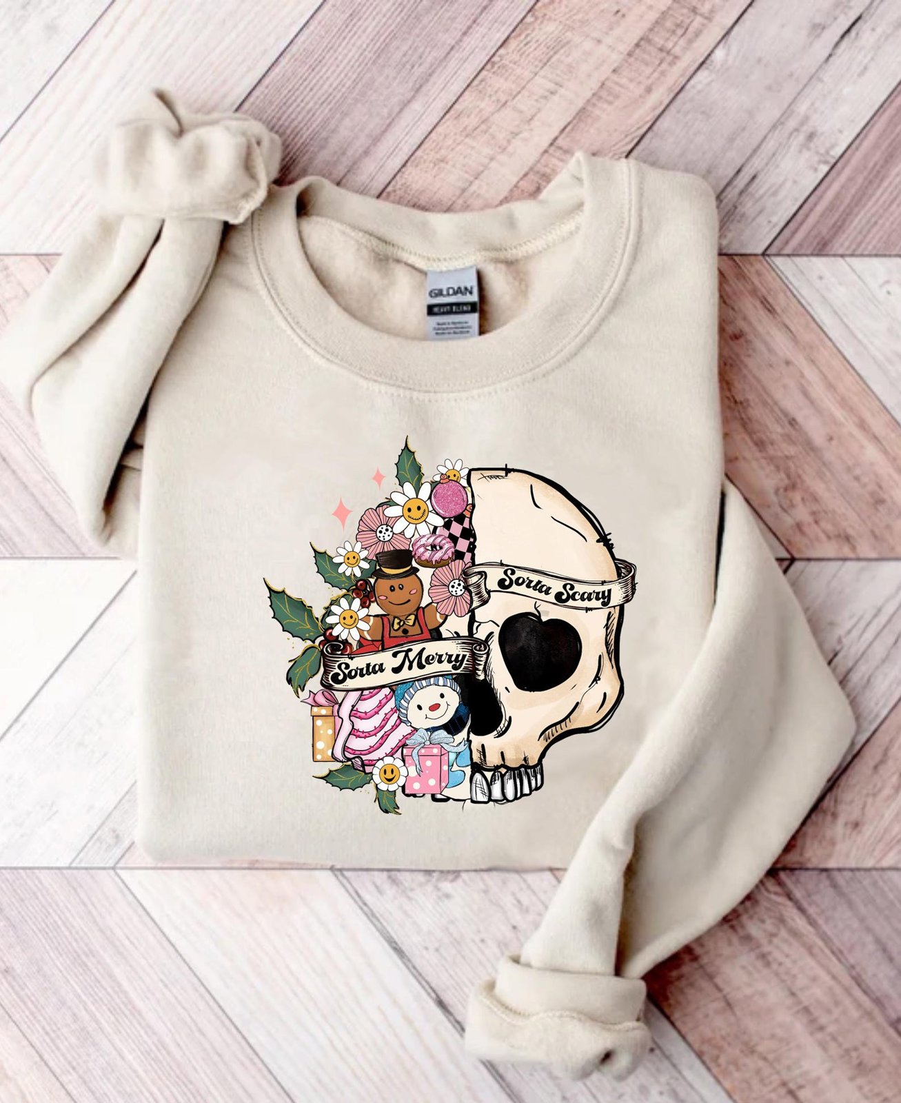 Sorta Merry Sorta Scary Sweatshirt: Christmas Skull, Spooky Season 6