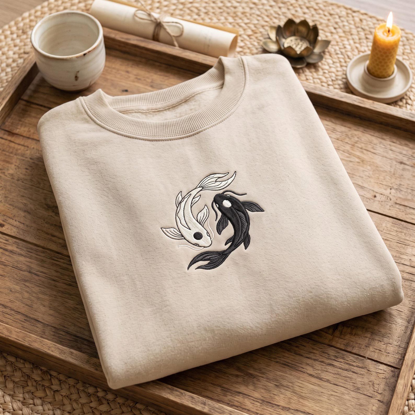Embroidered Moon Spirits Sweatshirt, Koi Fish Yin and Yang Anime Shirt, ATLA-Inspired Northern Water Tribe Shirt, Ocean and Moon Spirits 3