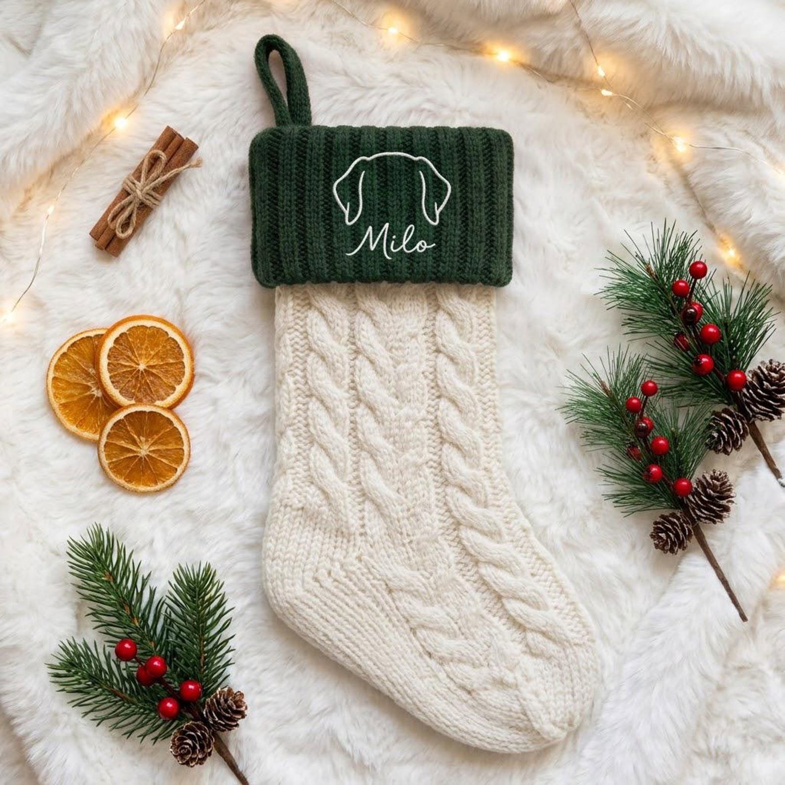 Embroidered Pet Christmas Stocking, Personalized Name with Dog or Cat Ear Outline, Custom Holiday Gift for Pet Owners and Families 7