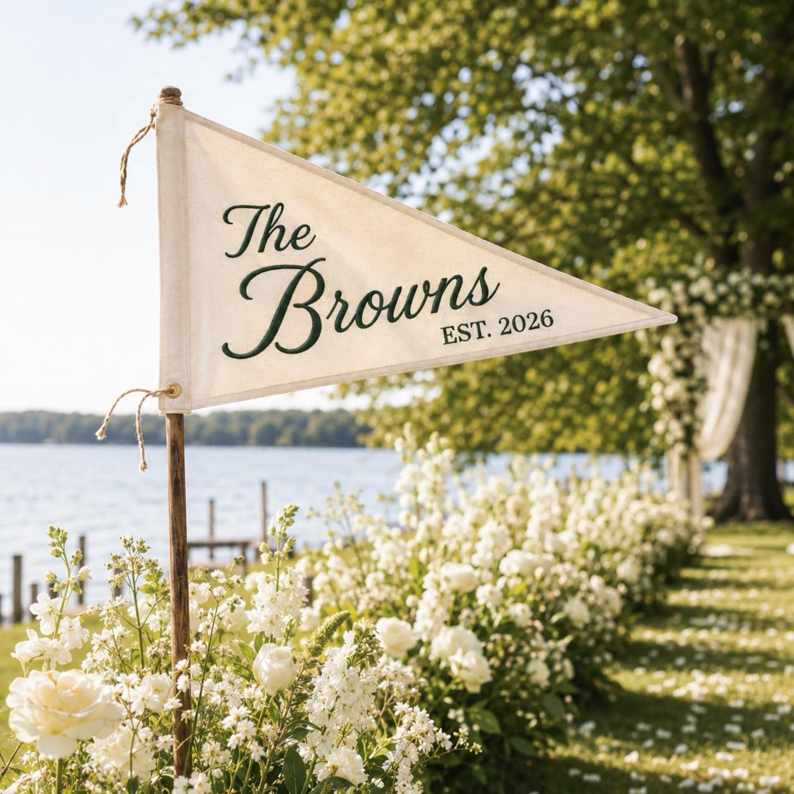 Custom Embroidered Golf Wedding Pennant, Wedding Established Pennant, Custom Last Name Pennant Flag, Wedding Sign Embroidered 3