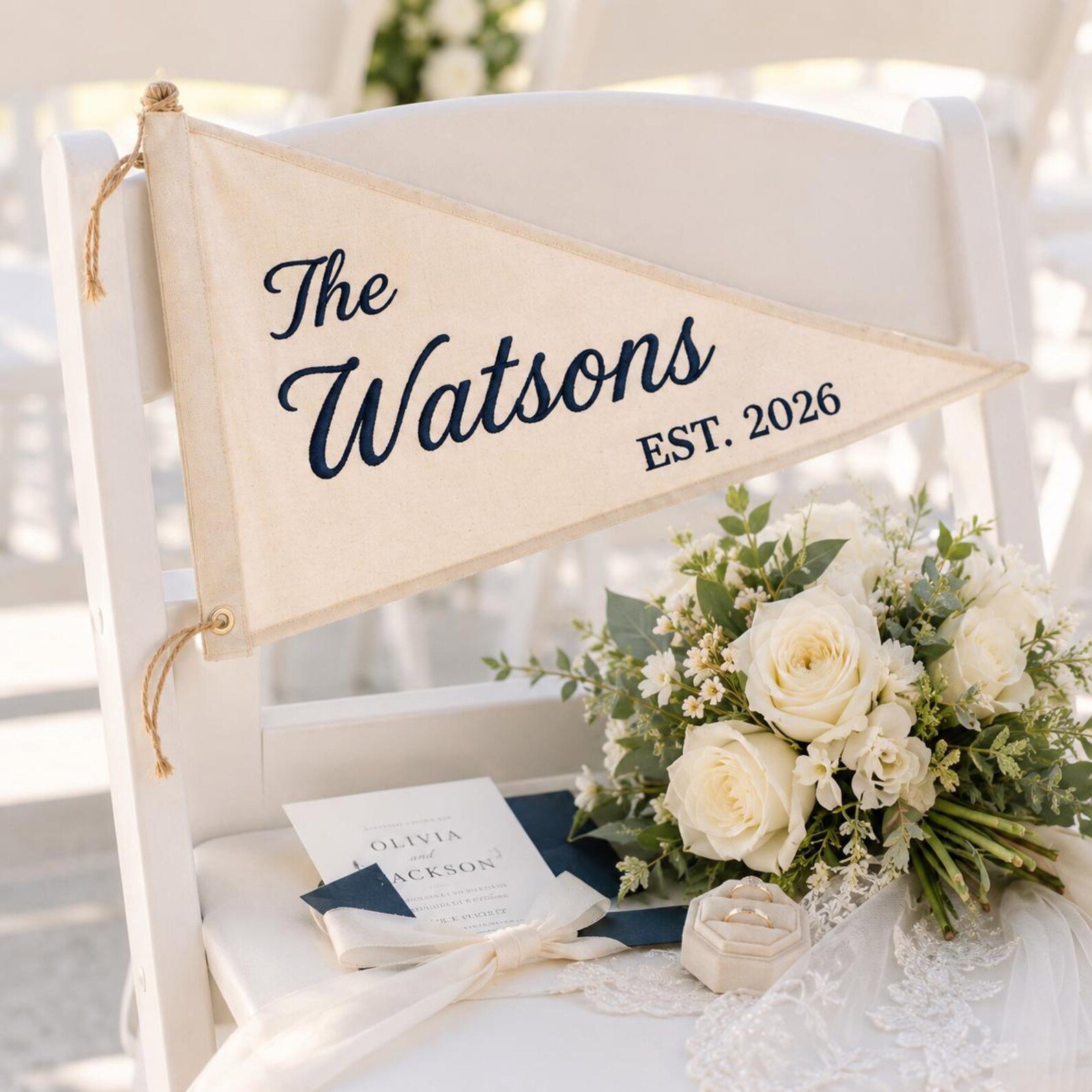 Custom Embroidered Golf Wedding Pennant, Wedding Established Pennant, Custom Last Name Pennant Flag, Wedding Sign Embroidered 2