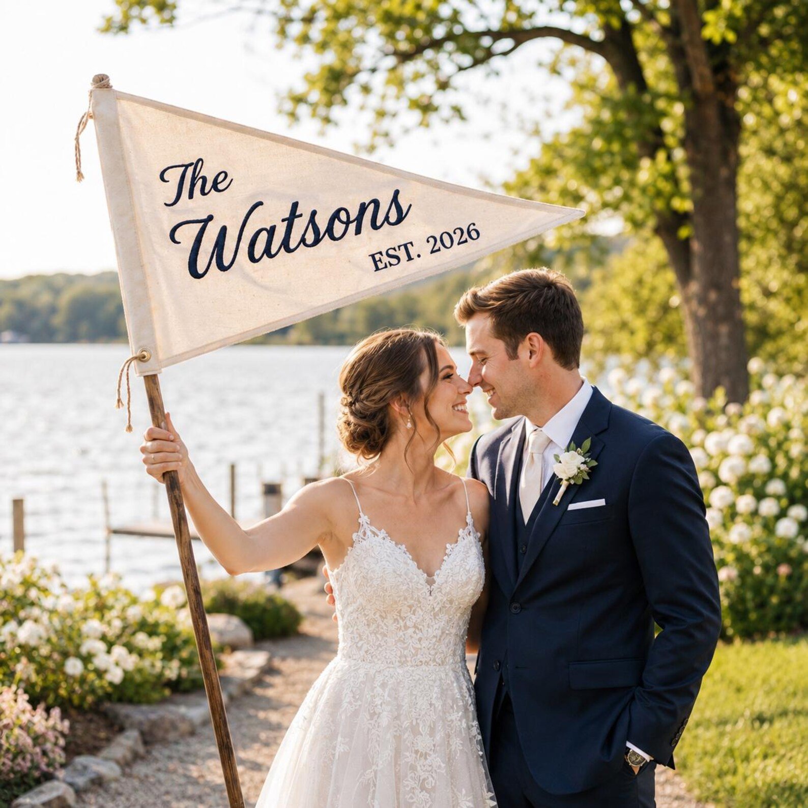 Custom Embroidered Golf Wedding Pennant, Wedding Established Pennant, Custom Last Name Pennant Flag, Wedding Sign Embroidered 4