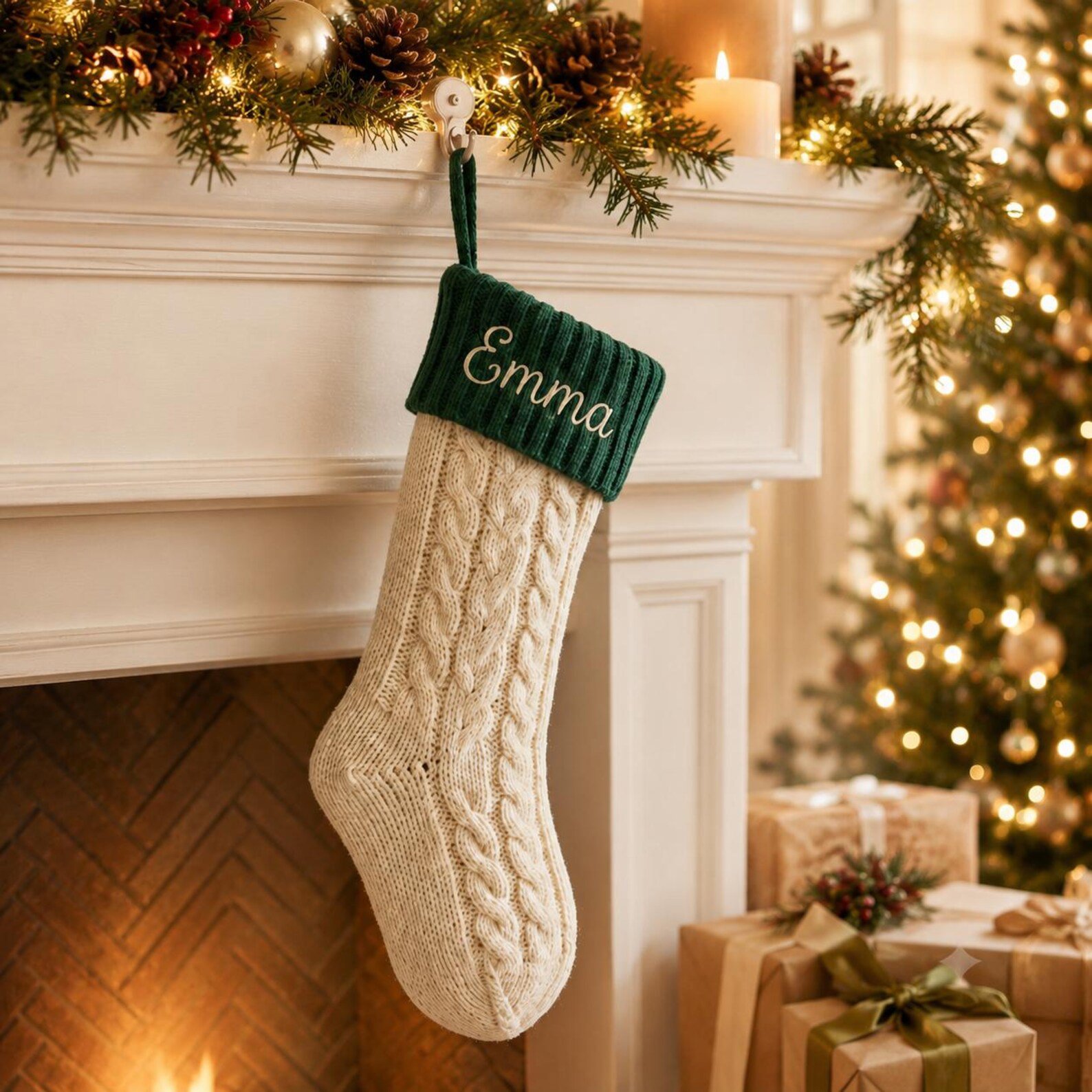 2026 Custom Name Embroidered Christmas Stockings, Personalized Xmas Family Name Knit Holiday Stockings, Christmas Home Decor Gift 3