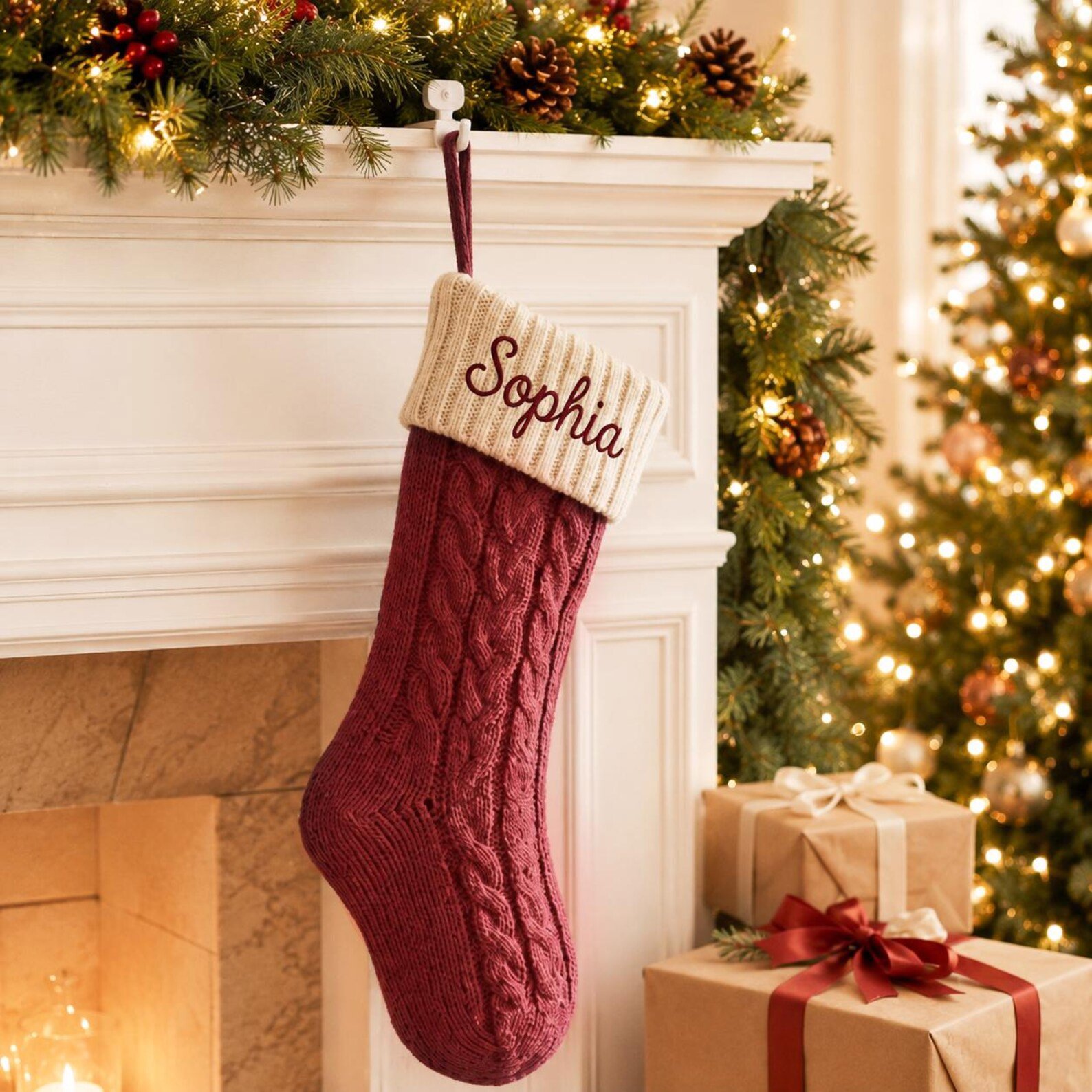 2026 Custom Name Embroidered Christmas Stockings, Personalized Xmas Family Name Knit Holiday Stockings, Christmas Home Decor Gift 2