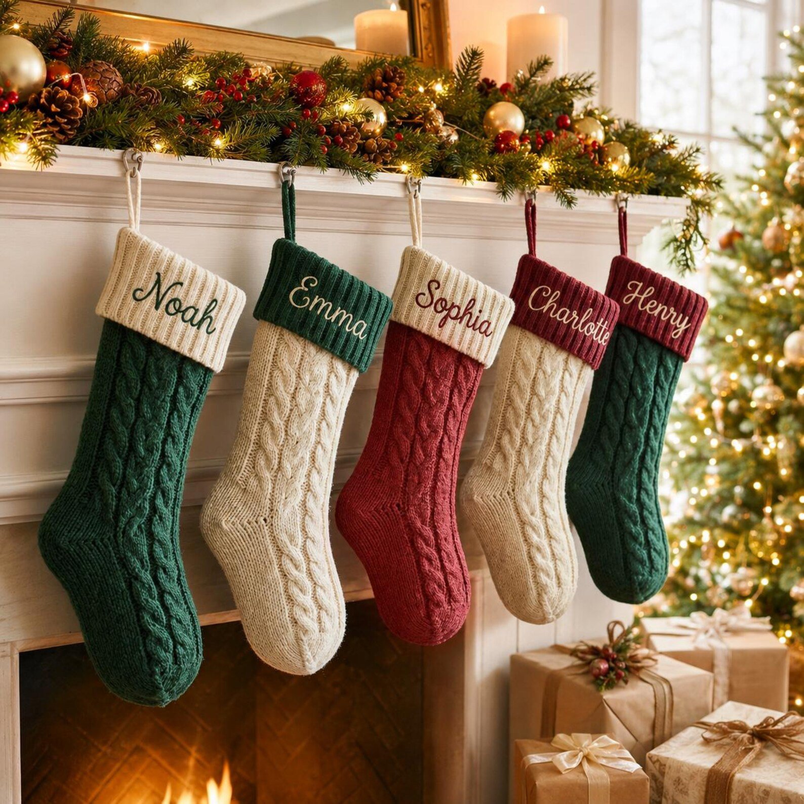 2026 Custom Name Embroidered Christmas Stockings, Personalized Xmas Family Name Knit Holiday Stockings, Christmas Home Decor Gift 1