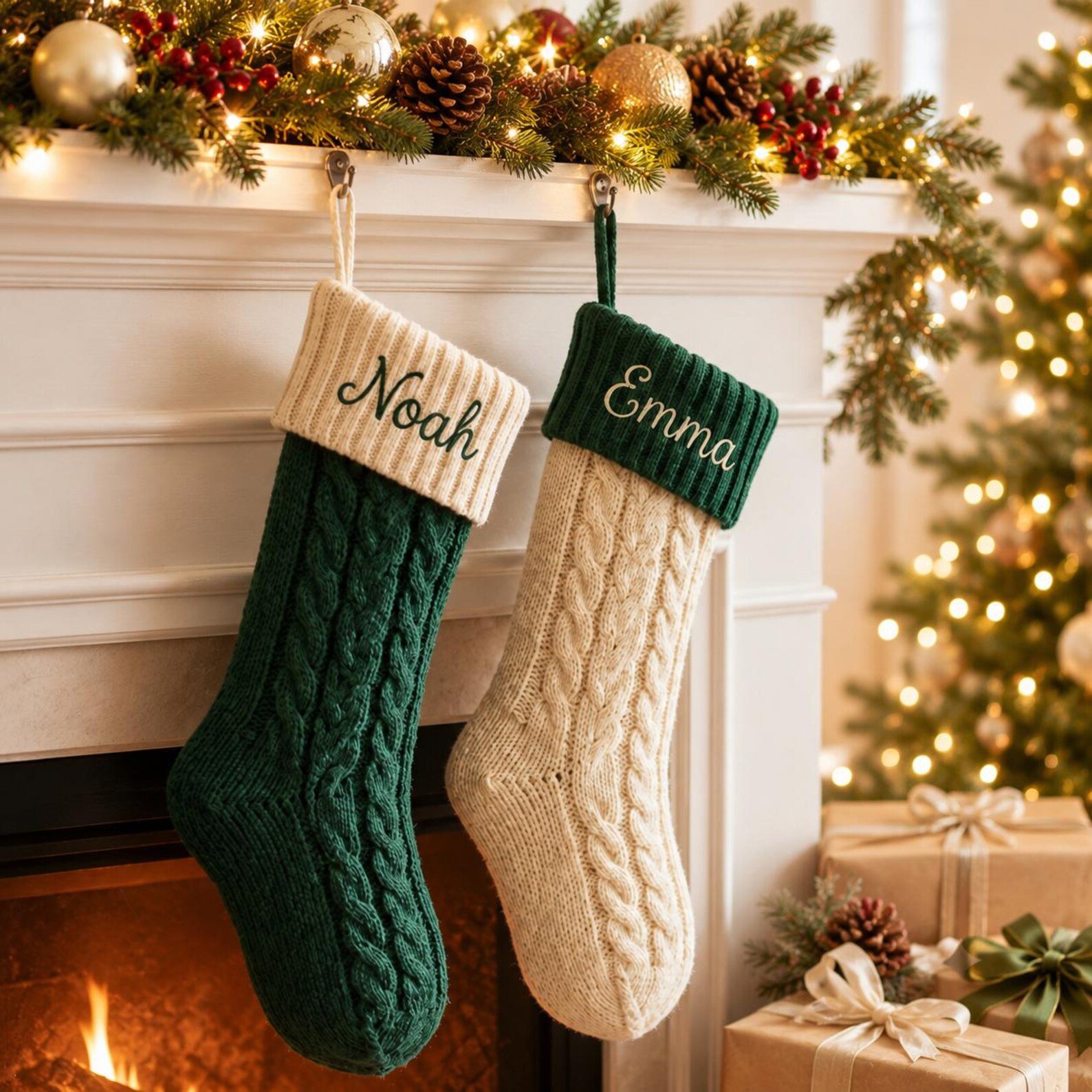 2026 Custom Name Embroidered Christmas Stockings, Personalized Xmas Family Name Knit Holiday Stockings, Christmas Home Decor Gift 5