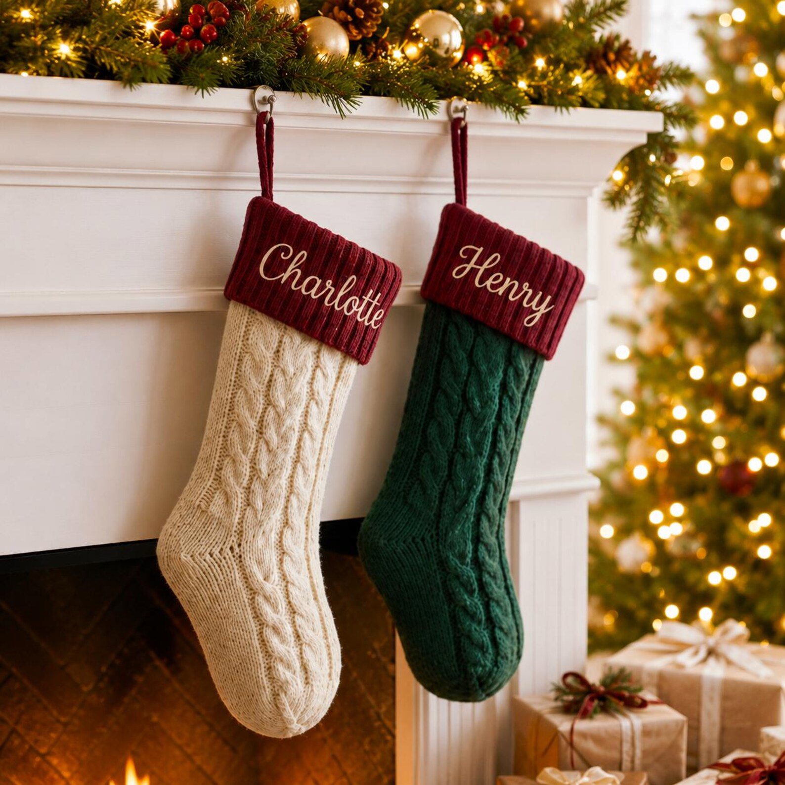 2026 Custom Name Embroidered Christmas Stockings, Personalized Xmas Family Name Knit Holiday Stockings, Christmas Home Decor Gift 4