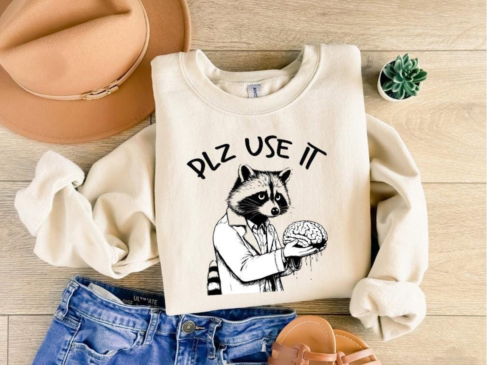 Funny Racoon 'Plz Use It' Unisex Cotton Shirt 2