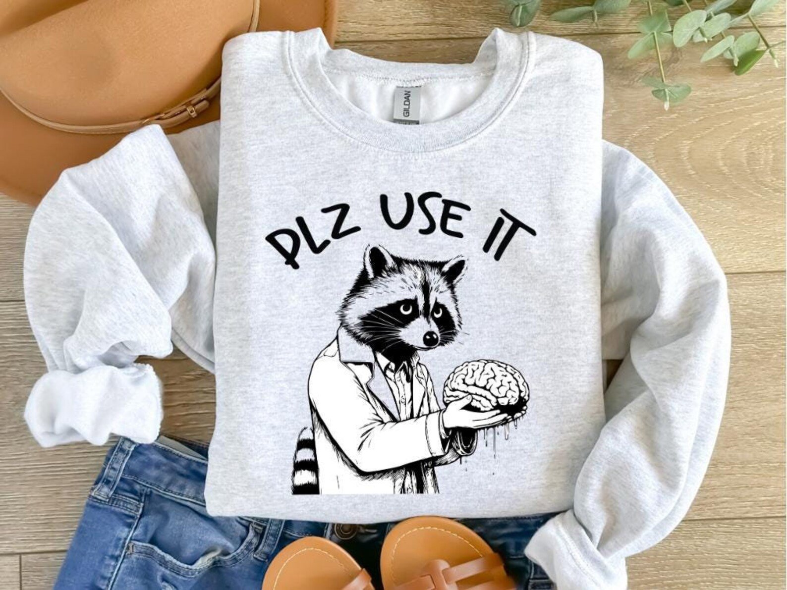 Funny Racoon 'Plz Use It' Unisex Cotton Shirt 1