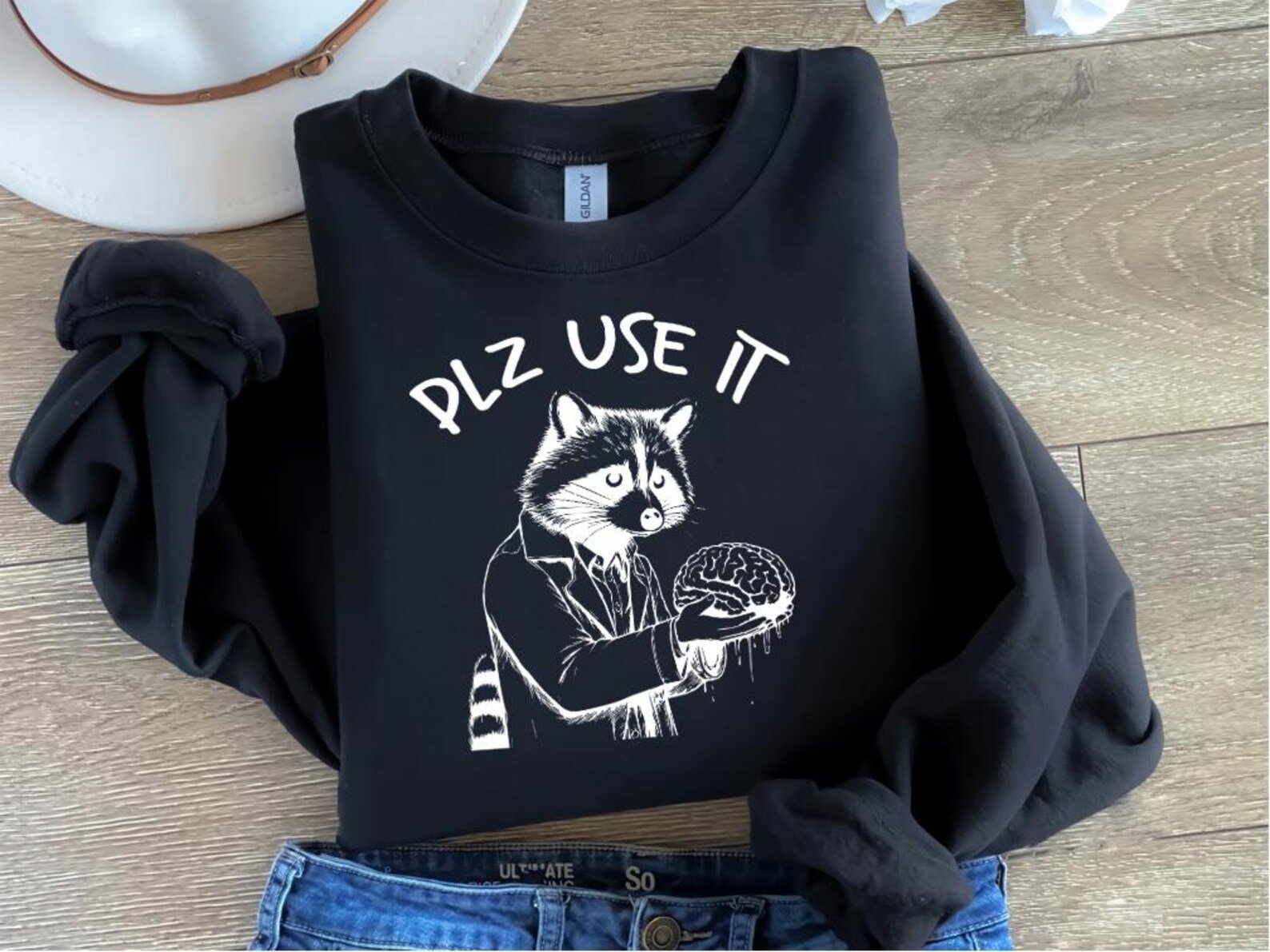 Funny Racoon 'Plz Use It' Unisex Cotton Shirt 4