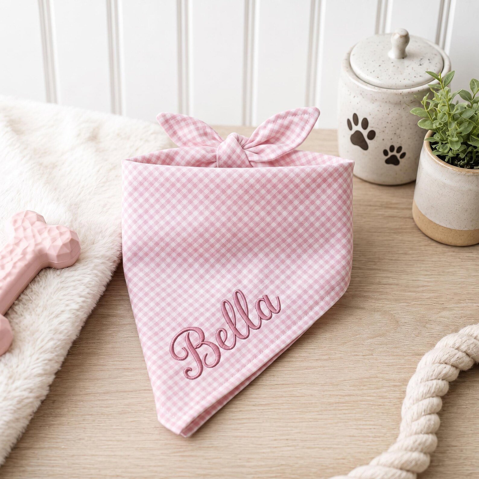 Custom Dog Bandana Embroidered Pet Name Dog Scarf, Pastel Gingham Puppy Bandana, Cute Dog Collar Gift For Pet Mom, Pet Lover Gift 3