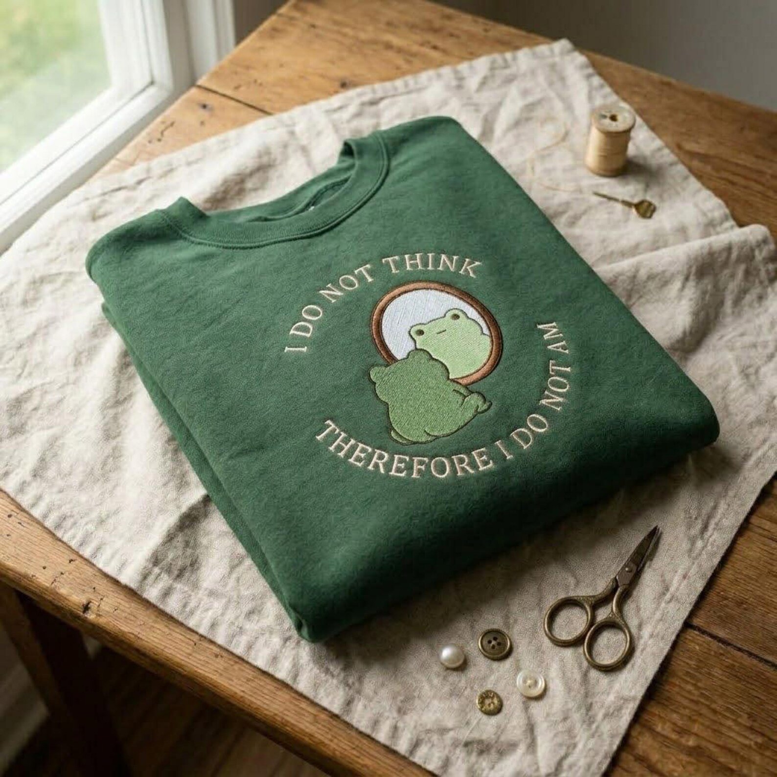 Frog Meme Sweatshirt, Embroidered Mirror Frog Crewneck, Funny Philosophical Quote Gift for Weird Animal Lovers 1
