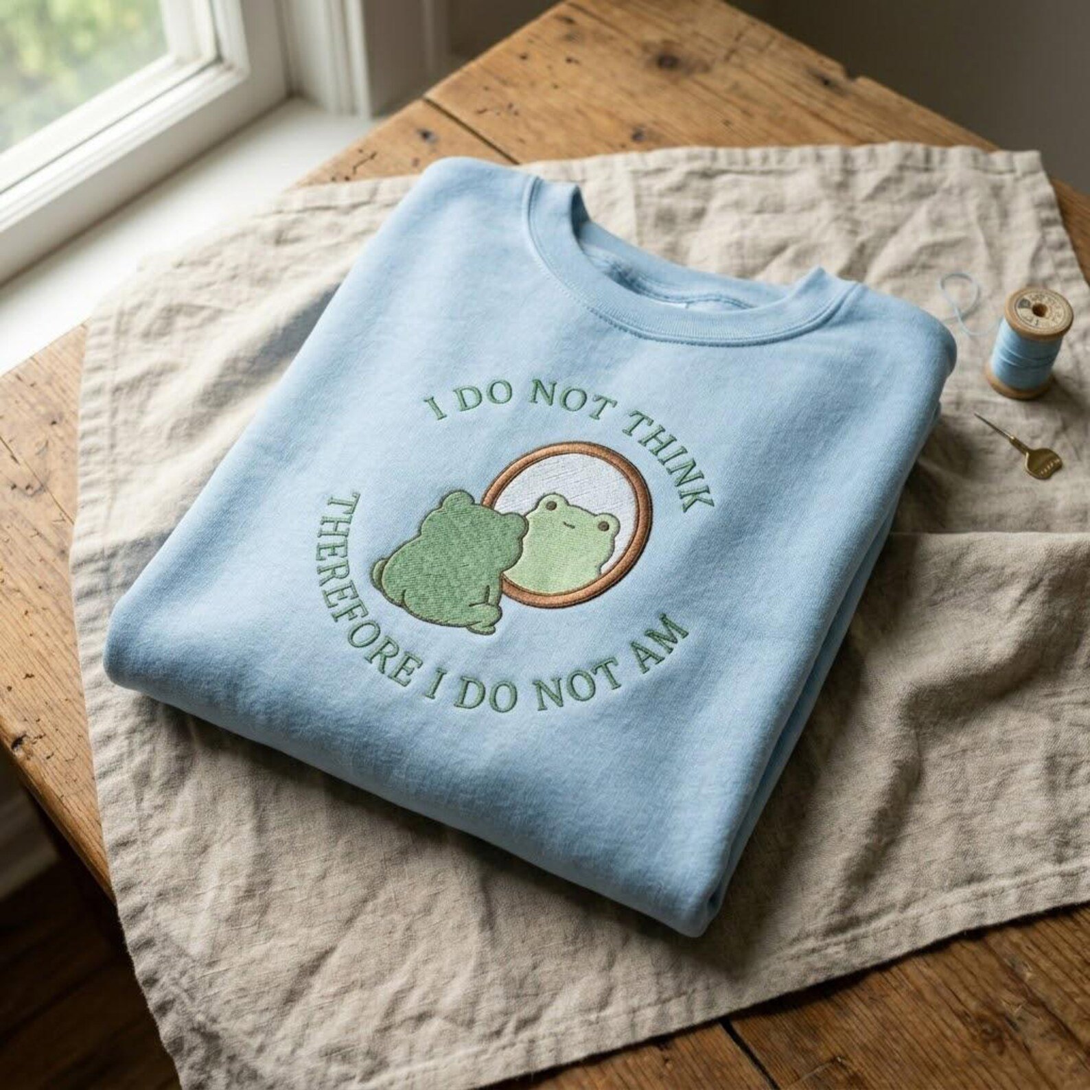 Frog Meme Sweatshirt, Embroidered Mirror Frog Crewneck, Funny Philosophical Quote Gift for Weird Animal Lovers 2