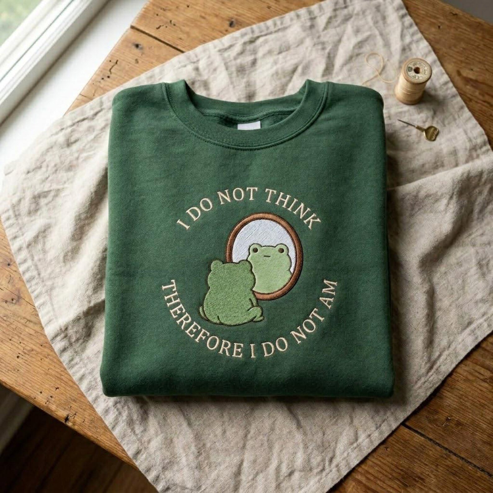 Frog Meme Sweatshirt, Embroidered Mirror Frog Crewneck, Funny Philosophical Quote Gift for Weird Animal Lovers 4