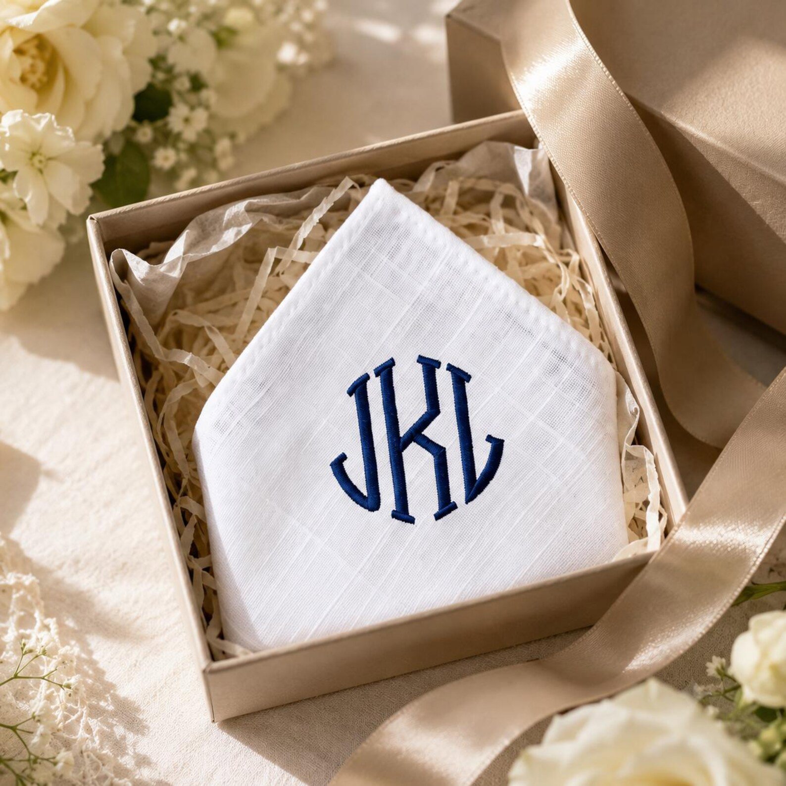 Personalized Monogram Pocket Square, Groom Gift, Groomsmen Gift, Custom Embroidered Wedding Handkerchief, Father of Bride Gift 2