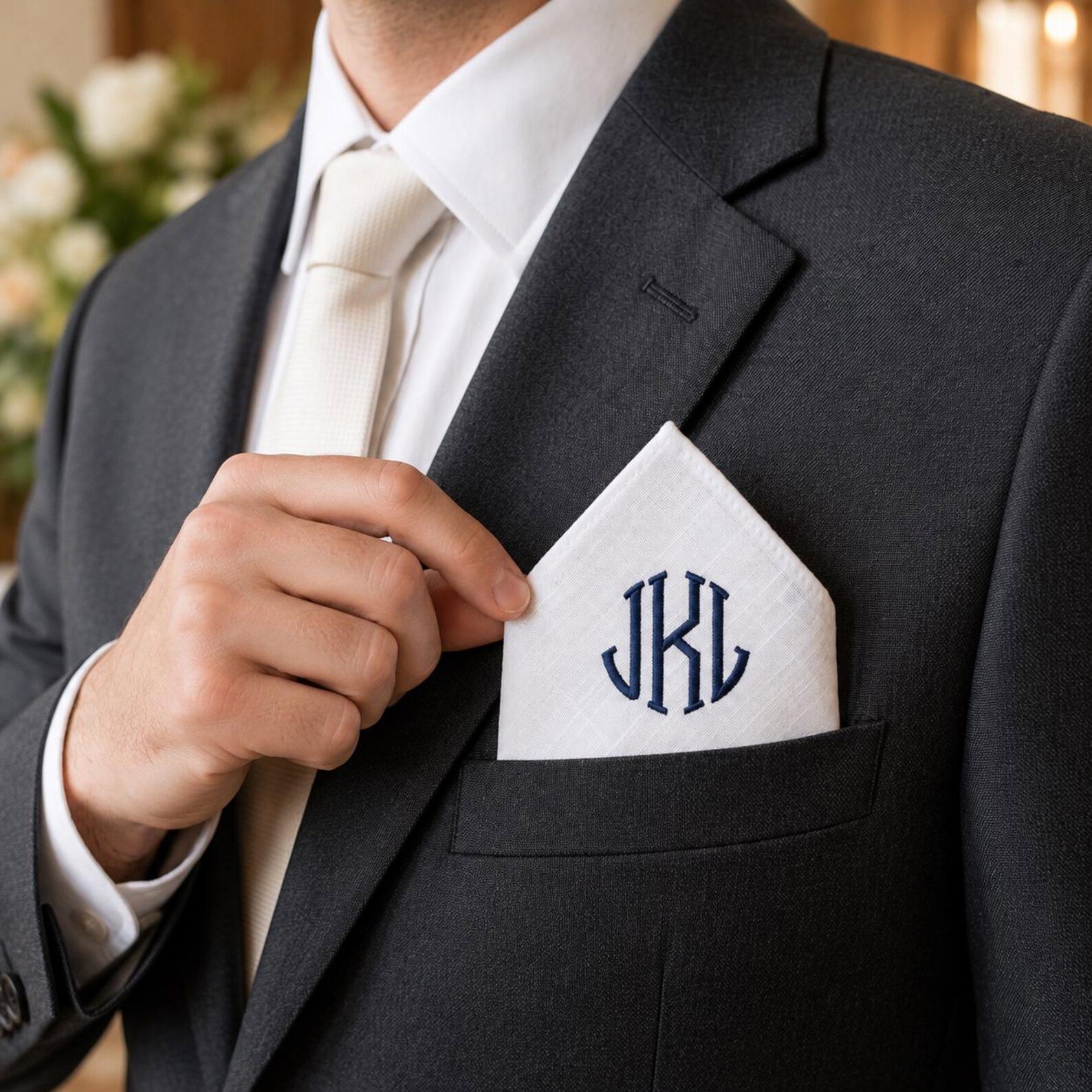 Personalized Monogram Pocket Square, Groom Gift, Groomsmen Gift, Custom Embroidered Wedding Handkerchief, Father of Bride Gift 4