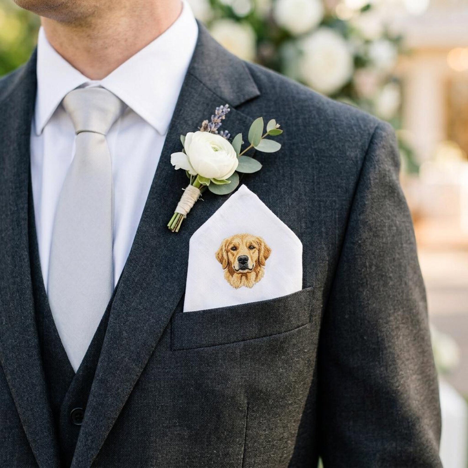 Custom Embroidered Pet Portrait Pocket Square, Dog Wedding Keepsake, Gift For Groom, Dog Dad Gift, Custom Wedding Handkerchief 1