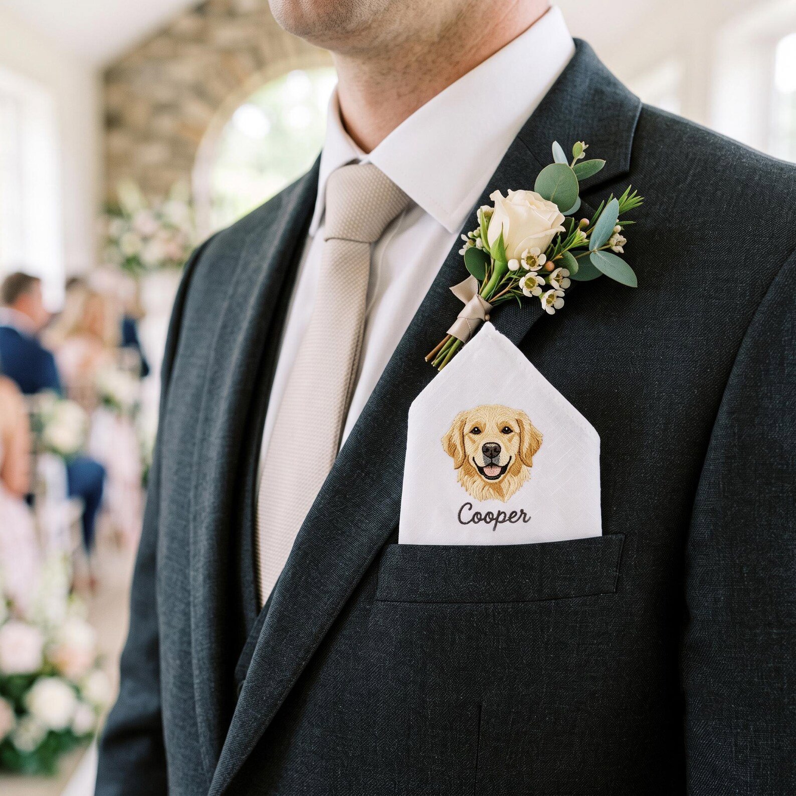 Custom Embroidered Pet Portrait Pocket Square, Dog Wedding Keepsake, Gift For Groom, Dog Dad Gift, Custom Wedding Handkerchief 2
