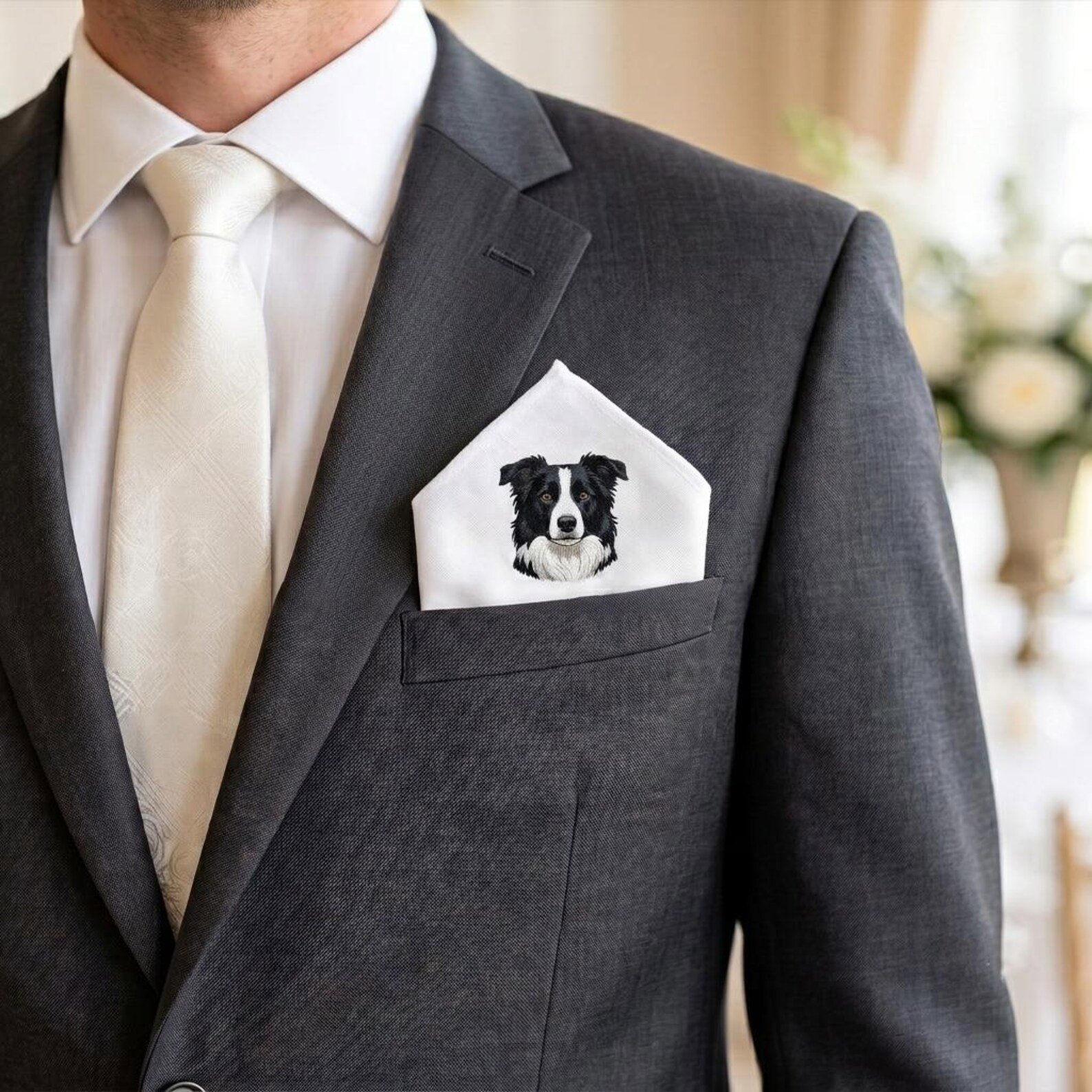 Custom Embroidered Pet Portrait Pocket Square, Dog Wedding Keepsake, Gift For Groom, Dog Dad Gift, Custom Wedding Handkerchief 3