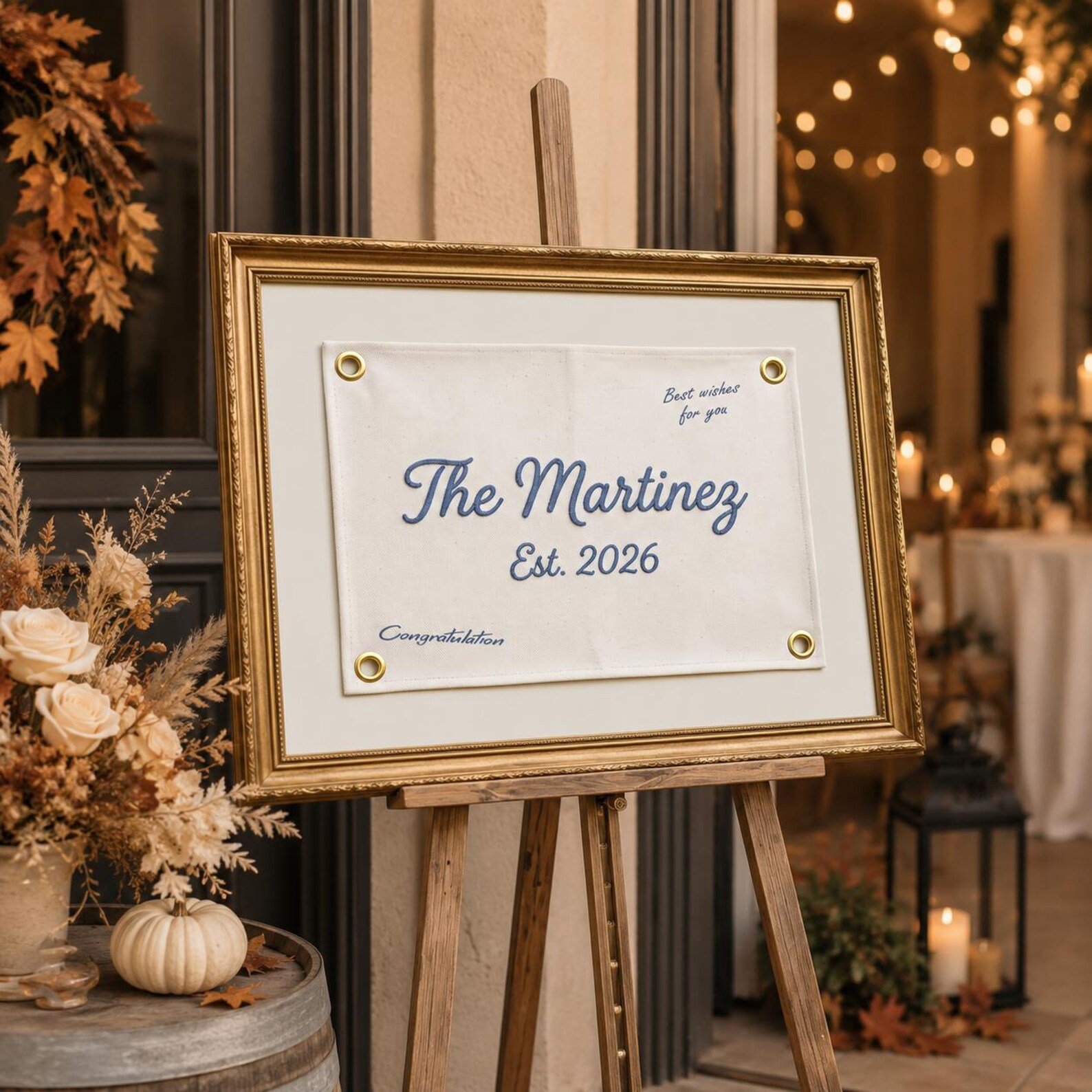 Embroidered Wedding Guest Book Canvas Banner, Custom Last Name Sign, Wedding Gift for Couples, Housewarming Gift, Embroidered Wedding Flag 1