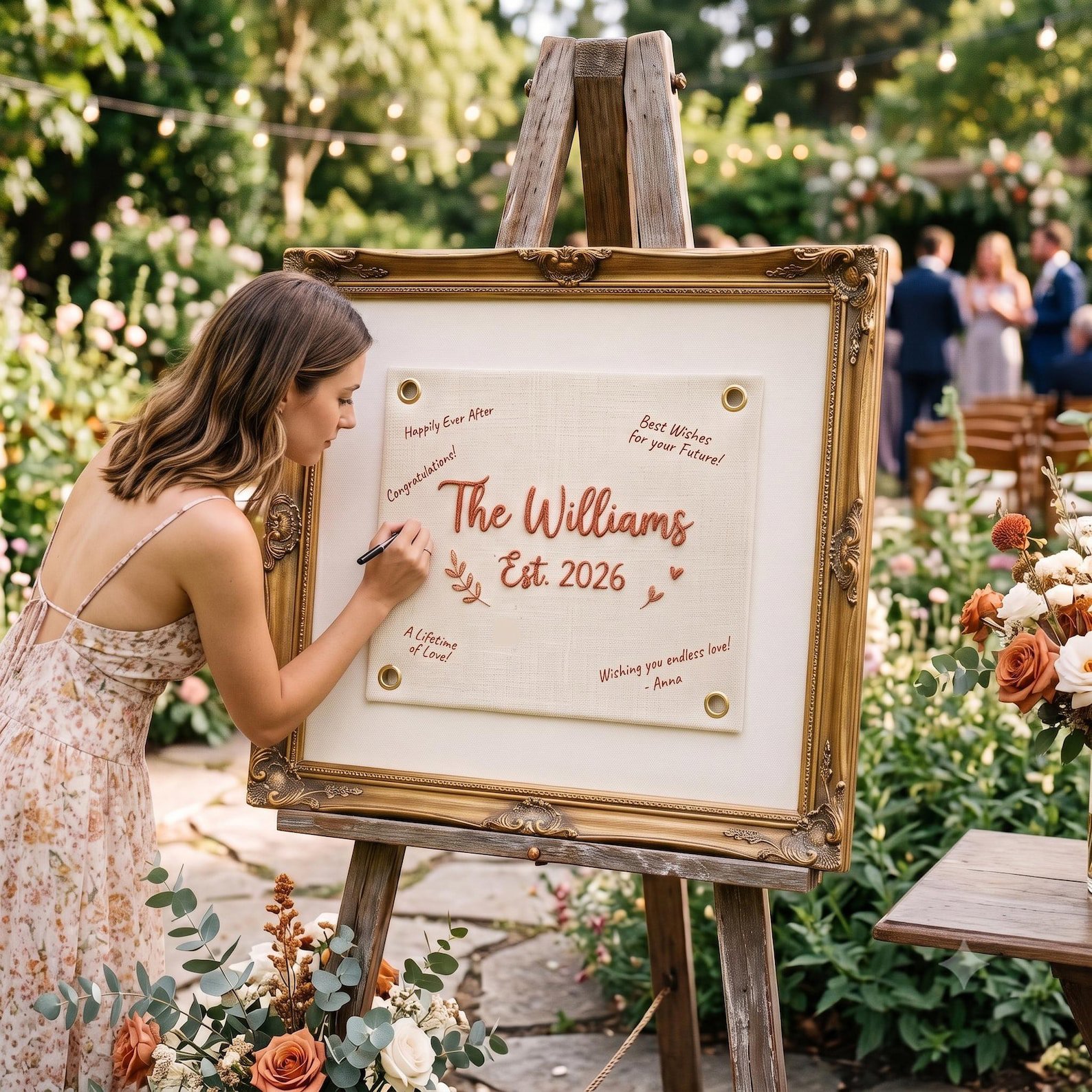 Embroidered Wedding Guest Book Canvas Banner, Embroidered Wedding Flag, Custom Last Name Sign, Wedding Gift for Couples, Housewarming Gift 1
