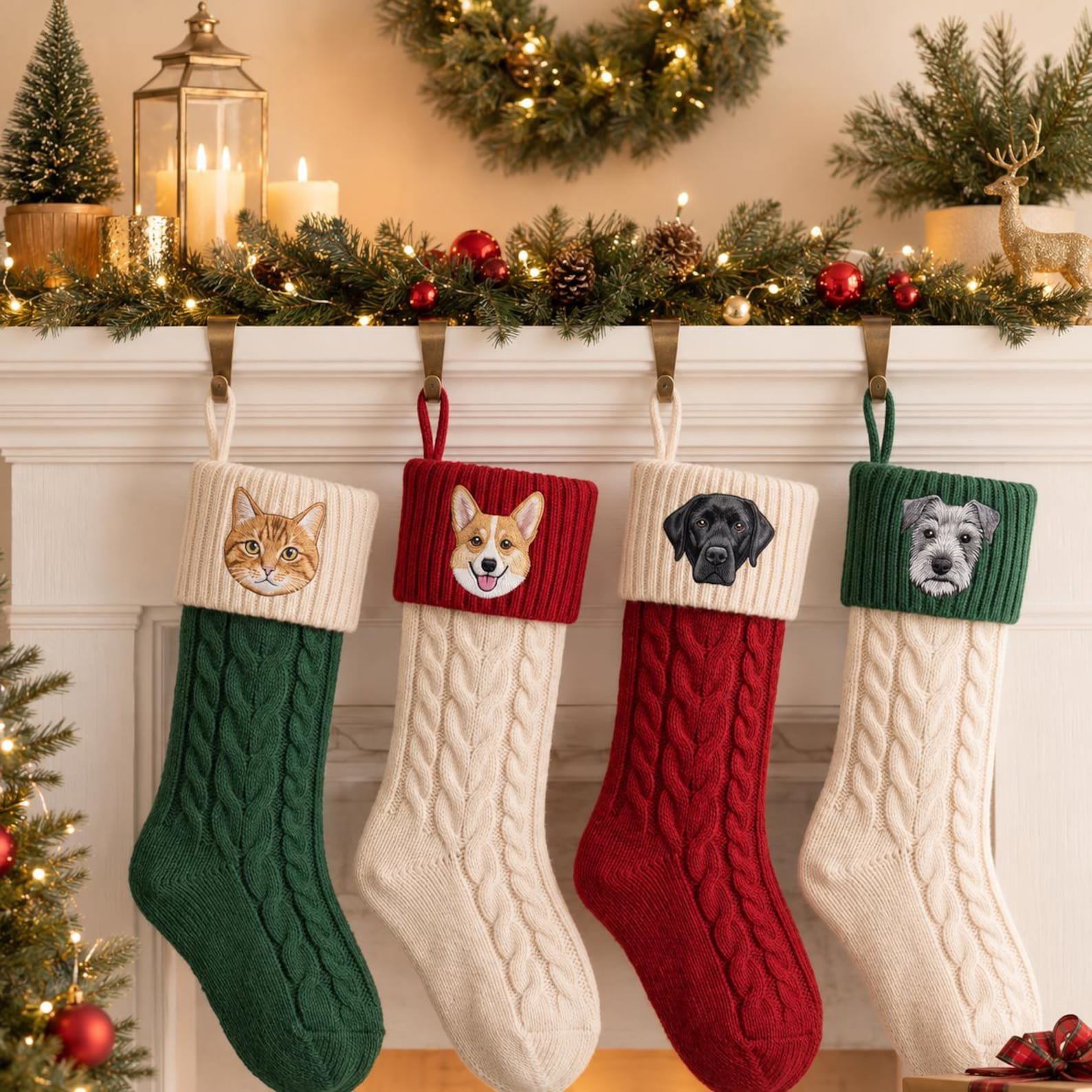 Personalized Pet Christmas Stocking, Custom Dog Cat Portrait Embroidered Knit Stocking, Pet Memorial Holiday Gift, Dog Mom Cat Mom Decor 2