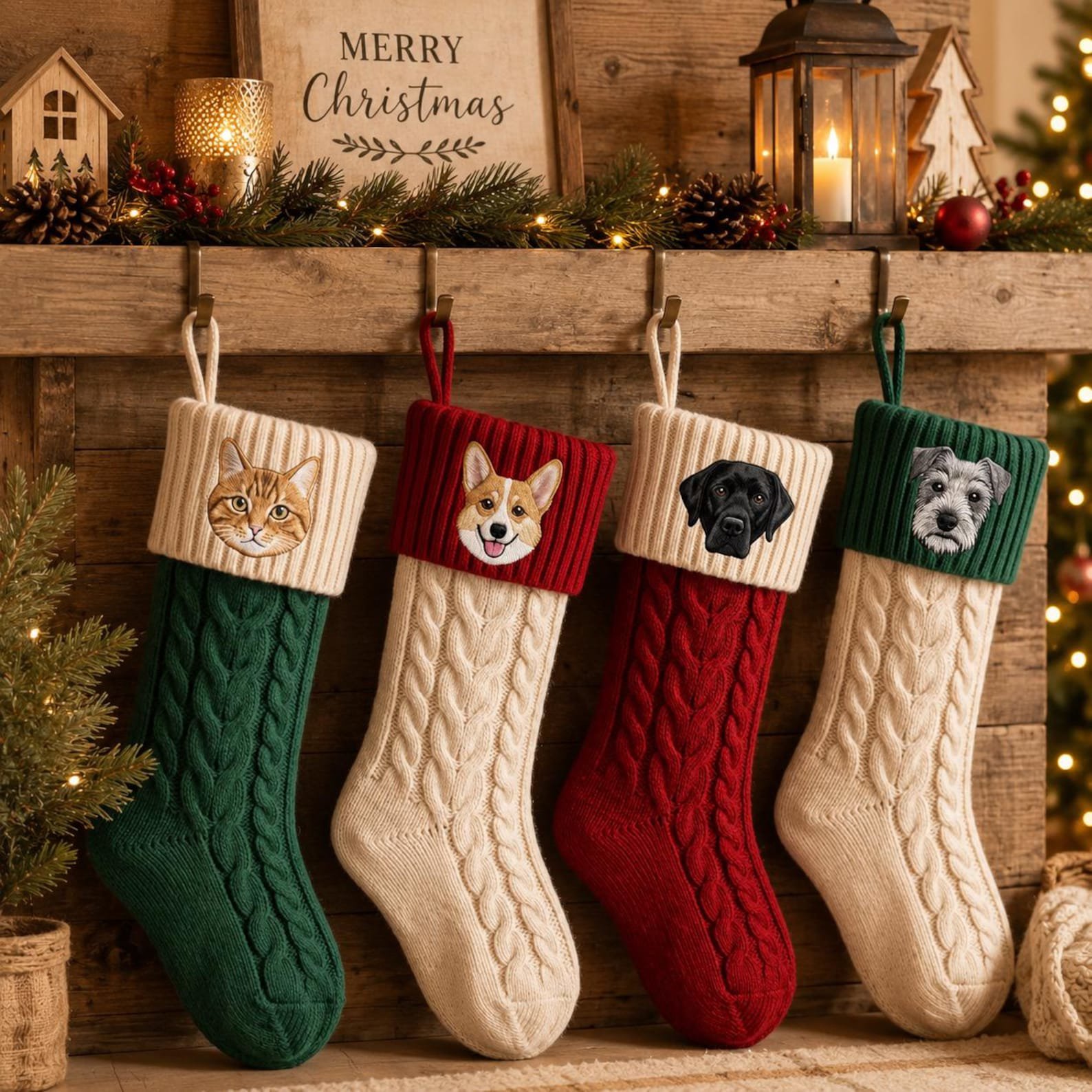 Personalized Pet Christmas Stocking, Custom Dog Cat Portrait Embroidered Knit Stocking, Pet Memorial Holiday Gift, Dog Mom Cat Mom Decor 3