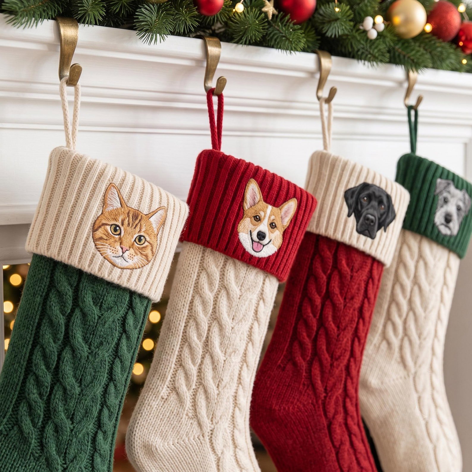 Personalized Pet Christmas Stocking, Custom Dog Cat Portrait Embroidered Knit Stocking, Pet Memorial Holiday Gift, Dog Mom Cat Mom Decor 1