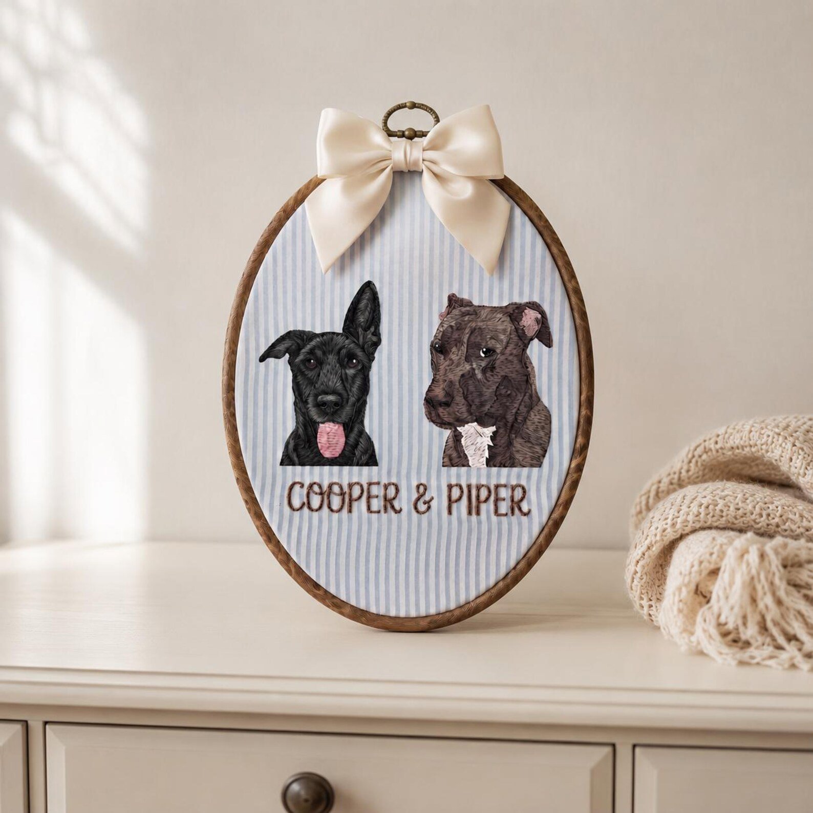 Personalized Pet Portrait Embroidery Hoop, Custom Dog Name Wall Art, Dog Nursery Decor, Pet Lover Gift, Handmade Pet Keepsake 2