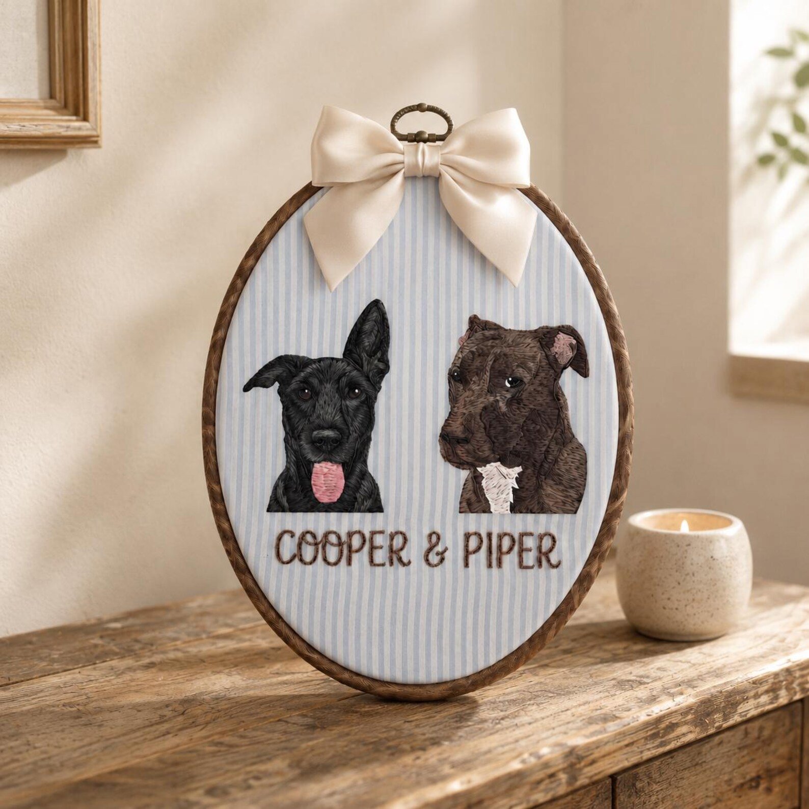 Personalized Pet Portrait Embroidery Hoop, Custom Dog Name Wall Art, Dog Nursery Decor, Pet Lover Gift, Handmade Pet Keepsake 3