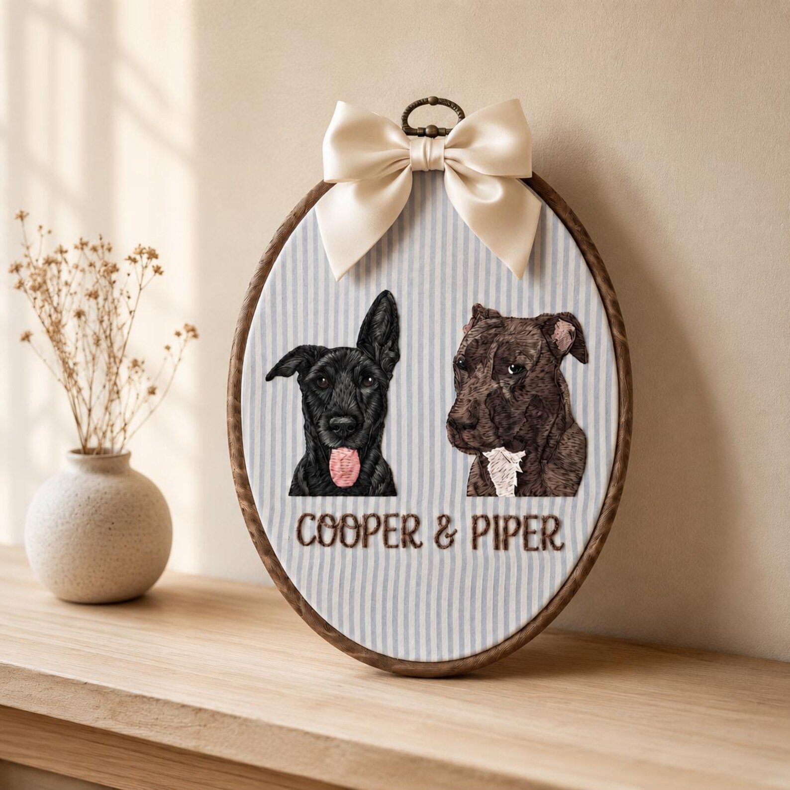 Personalized Pet Portrait Embroidery Hoop, Custom Dog Name Wall Art, Dog Nursery Decor, Pet Lover Gift, Handmade Pet Keepsake 4