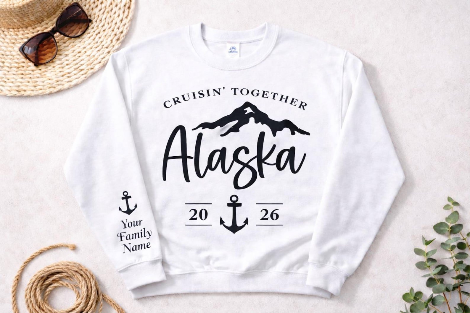 Custom Name Sleeve Alaska Cruise Sweatshirt 2026, Personalized Cruise Crewneck, Name on Sleeve Shirt, Matching Alaska Trip Outfit 5