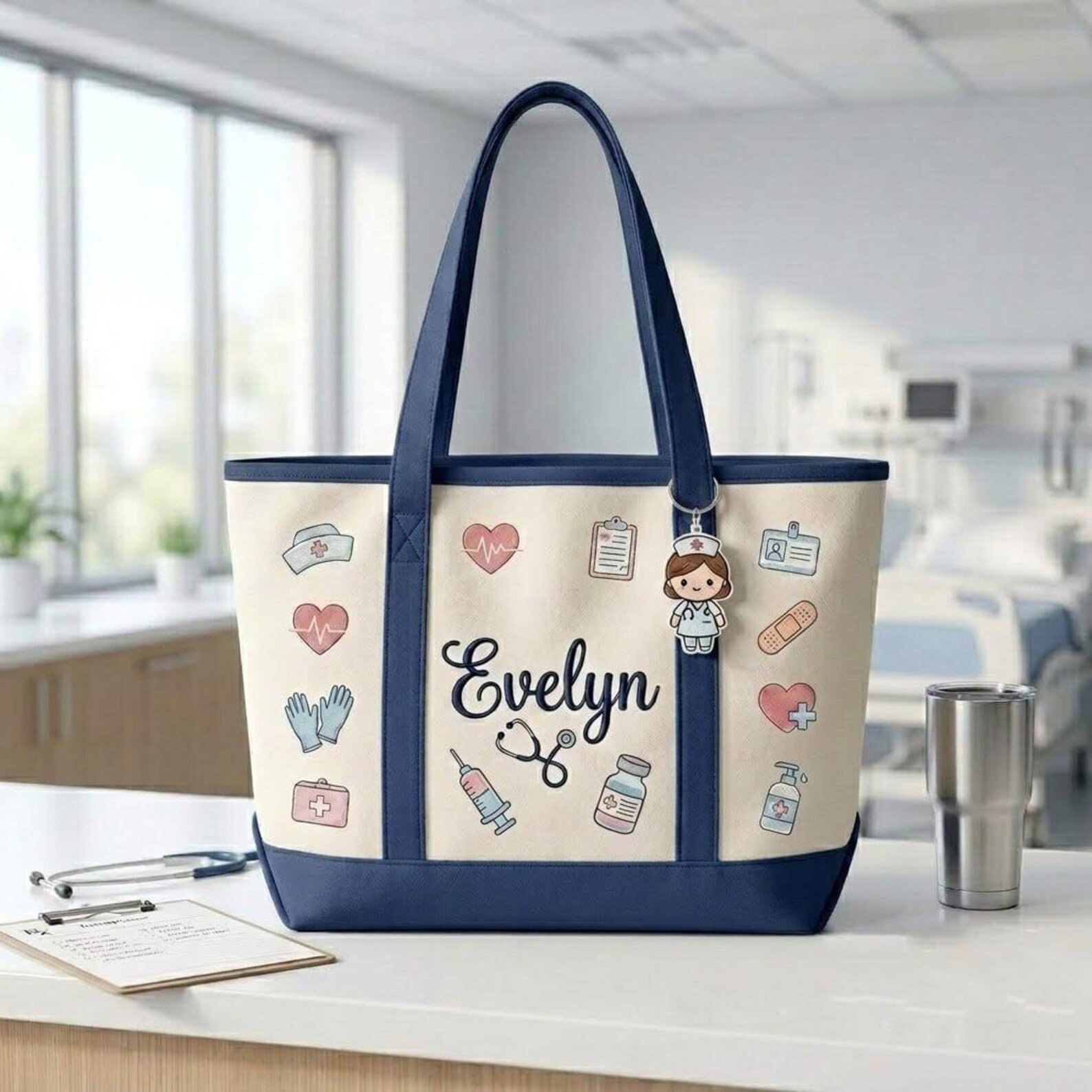 Embroidered Custom Nurse Tote Bag, RN LPN Gift for Her, Custom Name Nursing Gift, New Nurse Canvas Bag, Student Graduation Gift 2