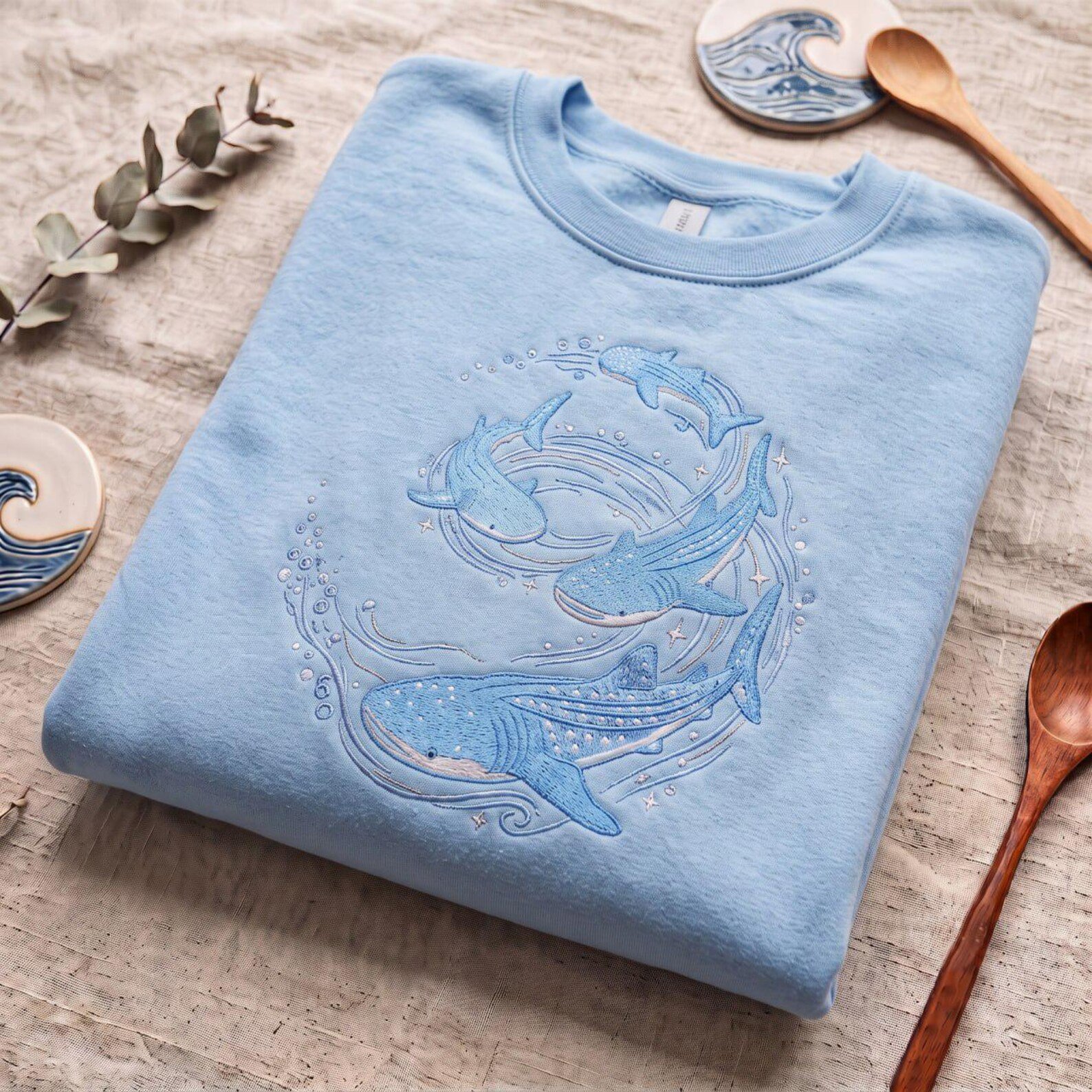 Embroidered Whale Shark Sweatshirt, Marine Life Lover Shirt, Coastal Aquarium Gift for Her, Ocean Animal Shirt, Diver and Beach Lover Mom 1