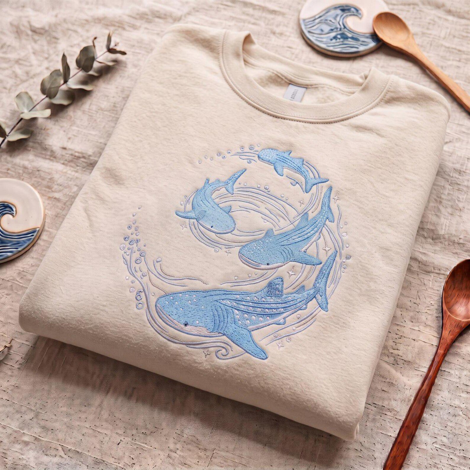 Embroidered Whale Shark Sweatshirt, Marine Life Lover Shirt, Coastal Aquarium Gift for Her, Ocean Animal Shirt, Diver and Beach Lover Mom 3