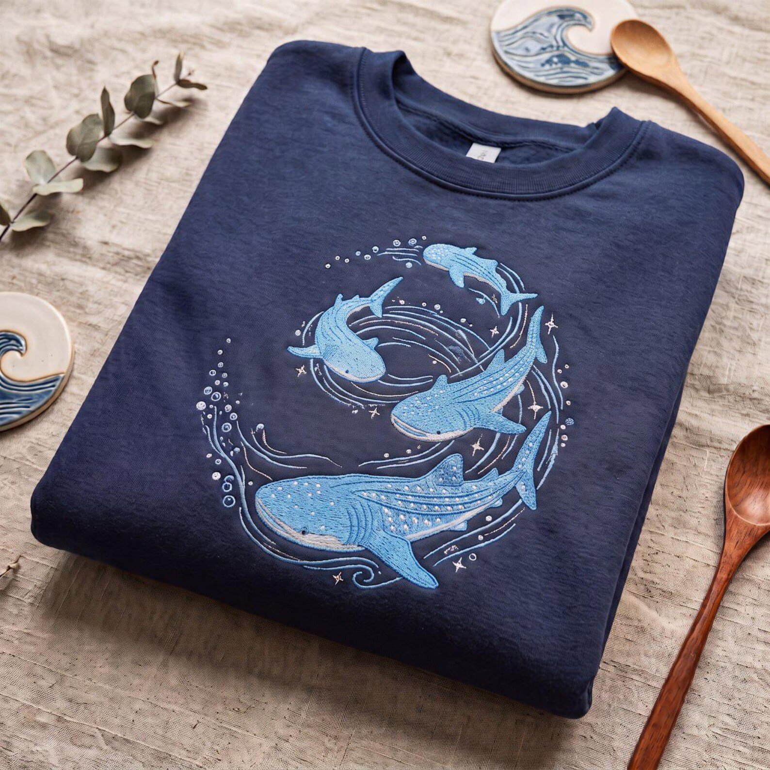 Embroidered Whale Shark Sweatshirt, Marine Life Lover Shirt, Coastal Aquarium Gift for Her, Ocean Animal Shirt, Diver and Beach Lover Mom 2